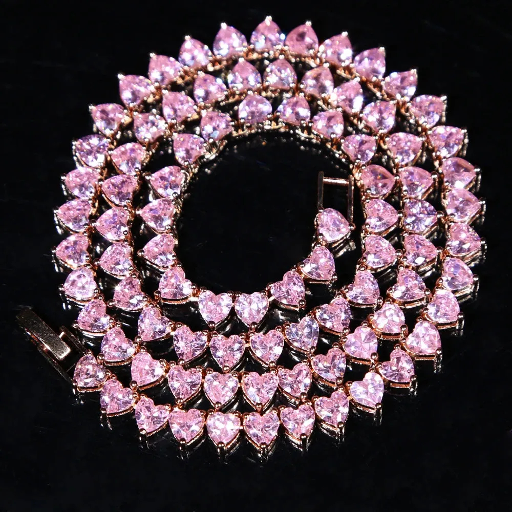 Heart Shaped Cubic Zirconia Stones Tennis Necklace White Pink Cubic Zirconia Women's Jewelry Choker