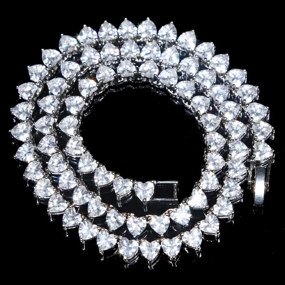 Heart Shaped Cubic Zirconia Stones Tennis Necklace White Pink Cubic Zirconia Women's Jewelry Choker