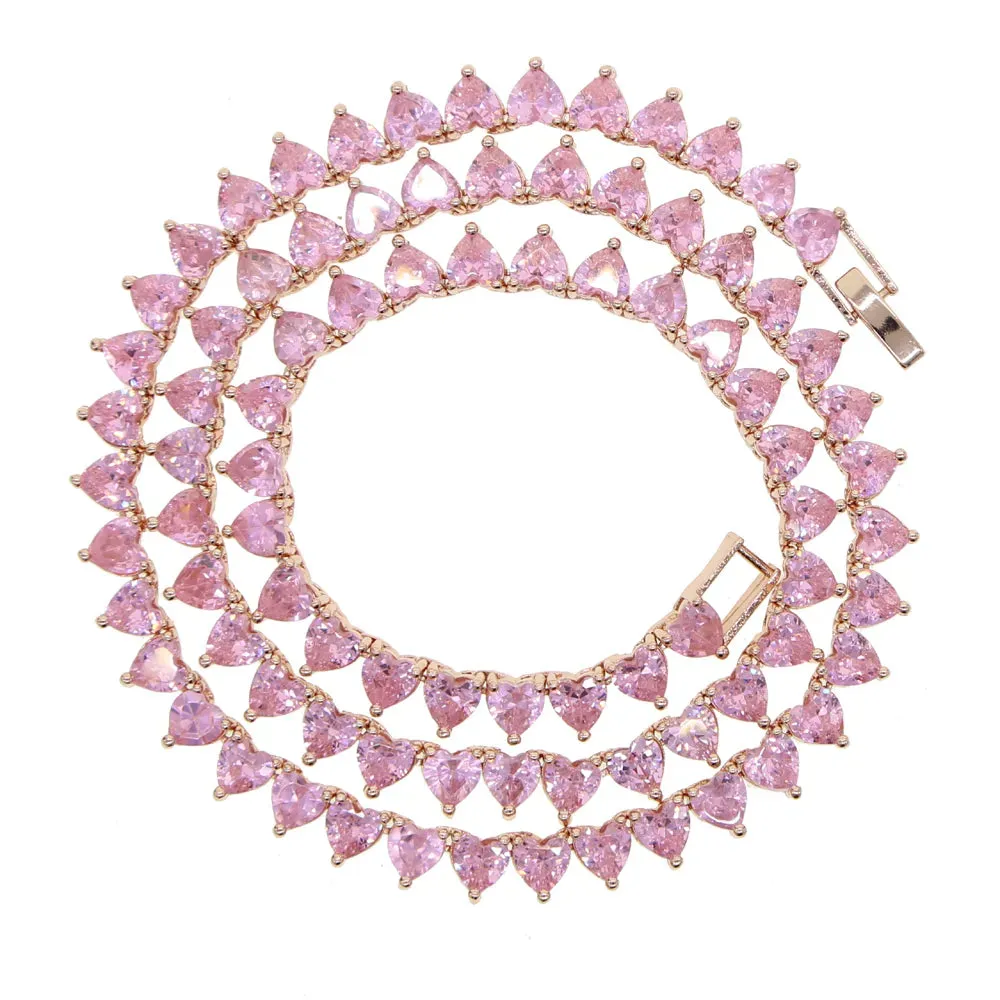 Heart Shaped Cubic Zirconia Stones Tennis Necklace White Pink Cubic Zirconia Women's Jewelry Choker