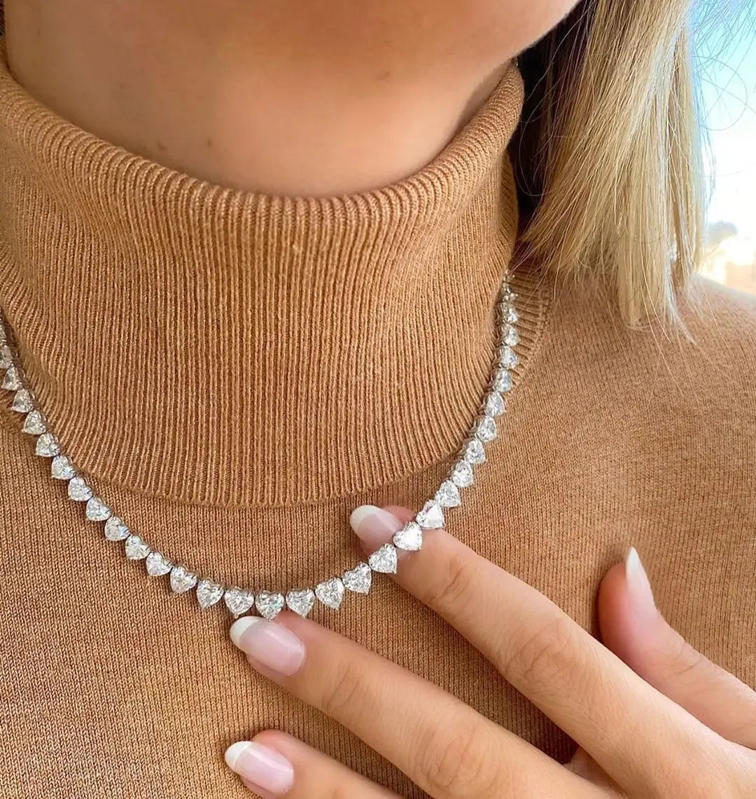 Heart Shaped Cubic Zirconia Stones Tennis Necklace White Pink Cubic Zirconia Women's Jewelry Choker