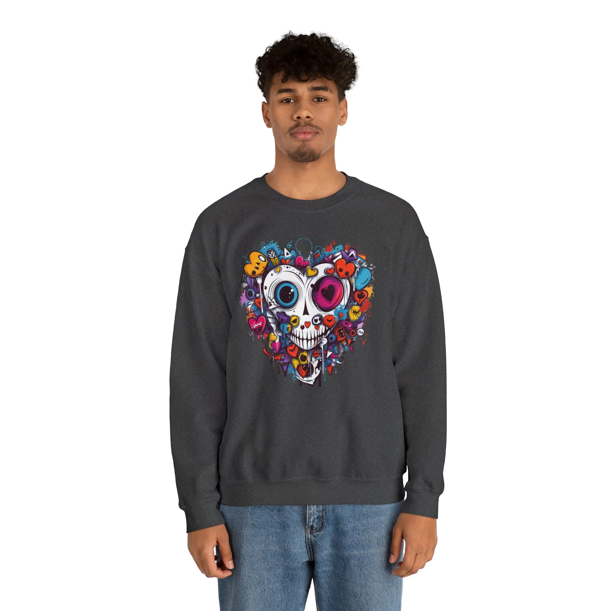 Heart Skeleton Halloween Sweatshirt, Scary Halloween Sweatshirt , Funny Halloween Sweatshirt, Fall Unisex Heavy Blend