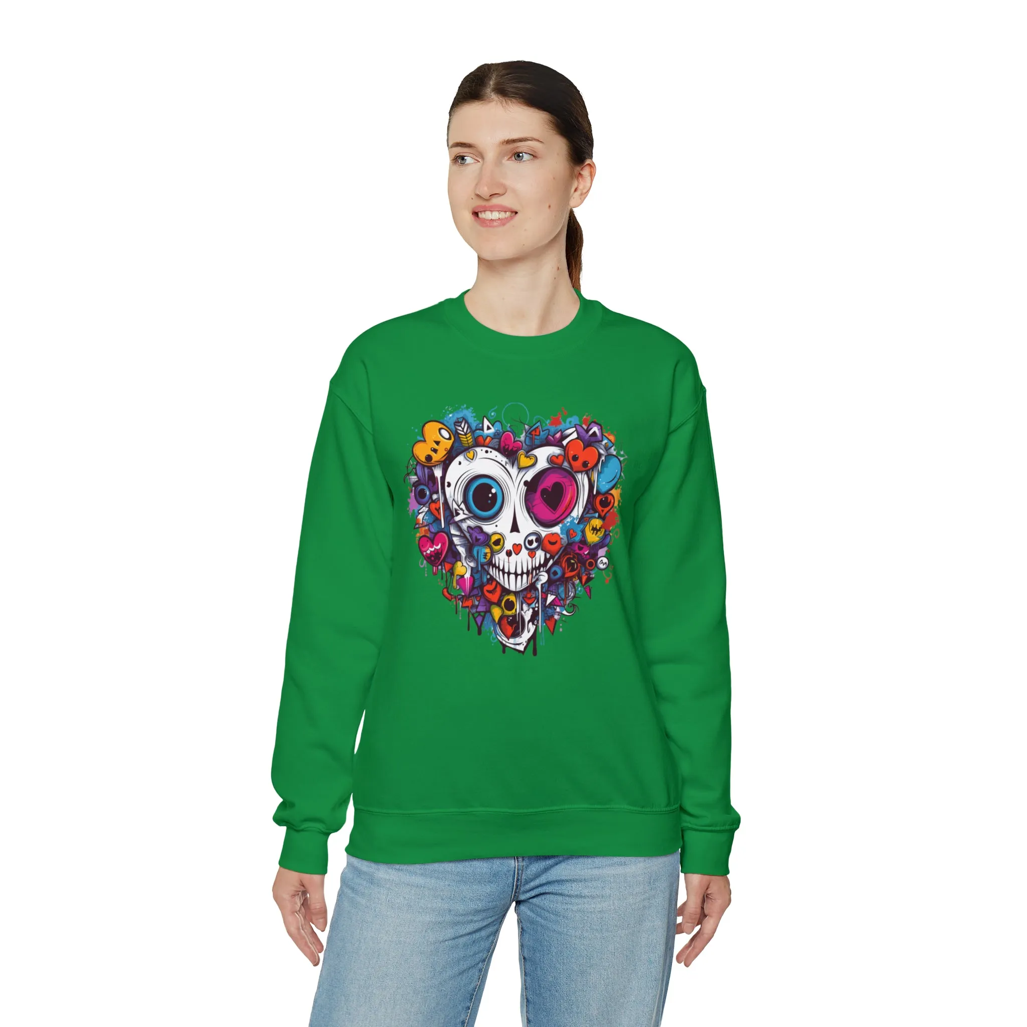 Heart Skeleton Halloween Sweatshirt, Scary Halloween Sweatshirt , Funny Halloween Sweatshirt, Fall Unisex Heavy Blend
