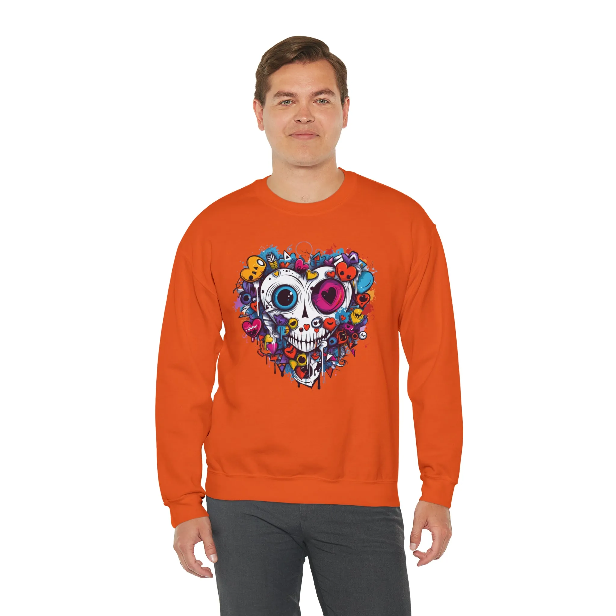 Heart Skeleton Halloween Sweatshirt, Scary Halloween Sweatshirt , Funny Halloween Sweatshirt, Fall Unisex Heavy Blend