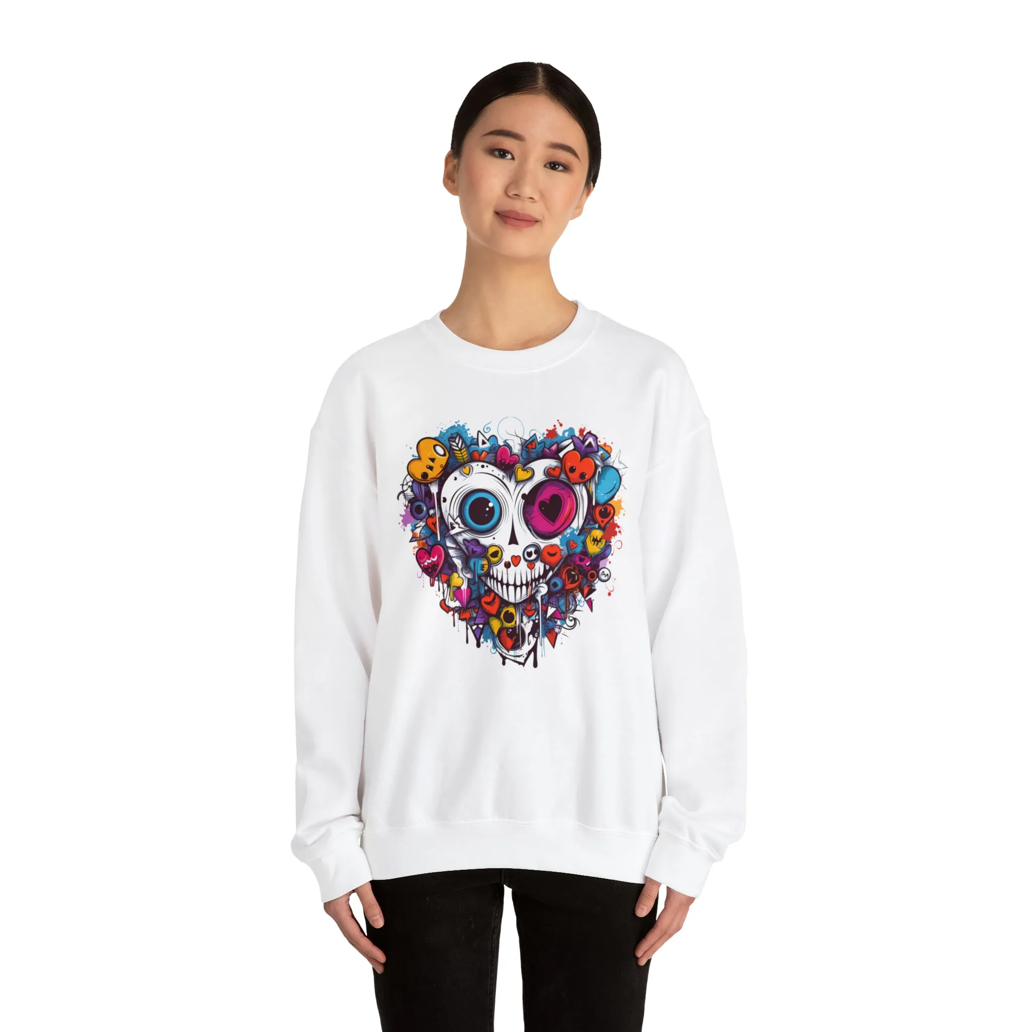 Heart Skeleton Halloween Sweatshirt, Scary Halloween Sweatshirt , Funny Halloween Sweatshirt, Fall Unisex Heavy Blend