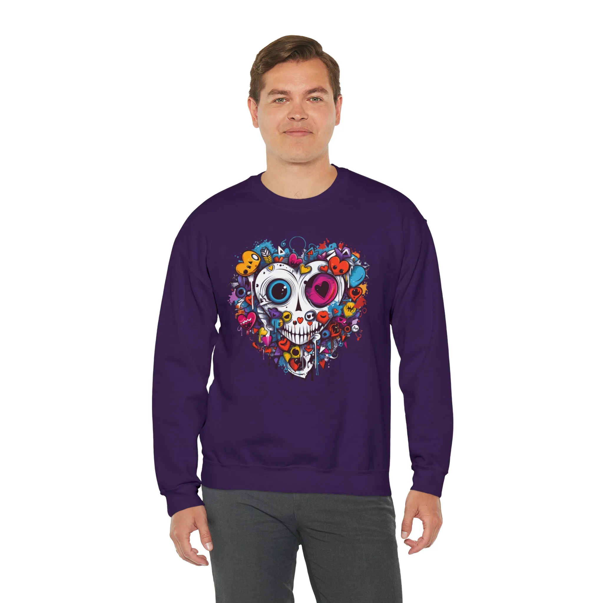 Heart Skeleton Halloween Sweatshirt, Scary Halloween Sweatshirt , Funny Halloween Sweatshirt, Fall Unisex Heavy Blend