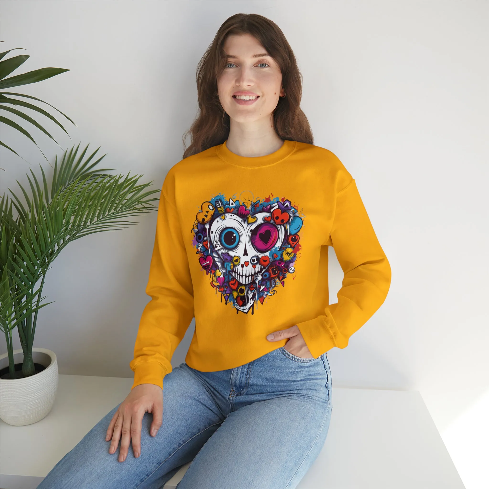 Heart Skeleton Halloween Sweatshirt, Scary Halloween Sweatshirt , Funny Halloween Sweatshirt, Fall Unisex Heavy Blend