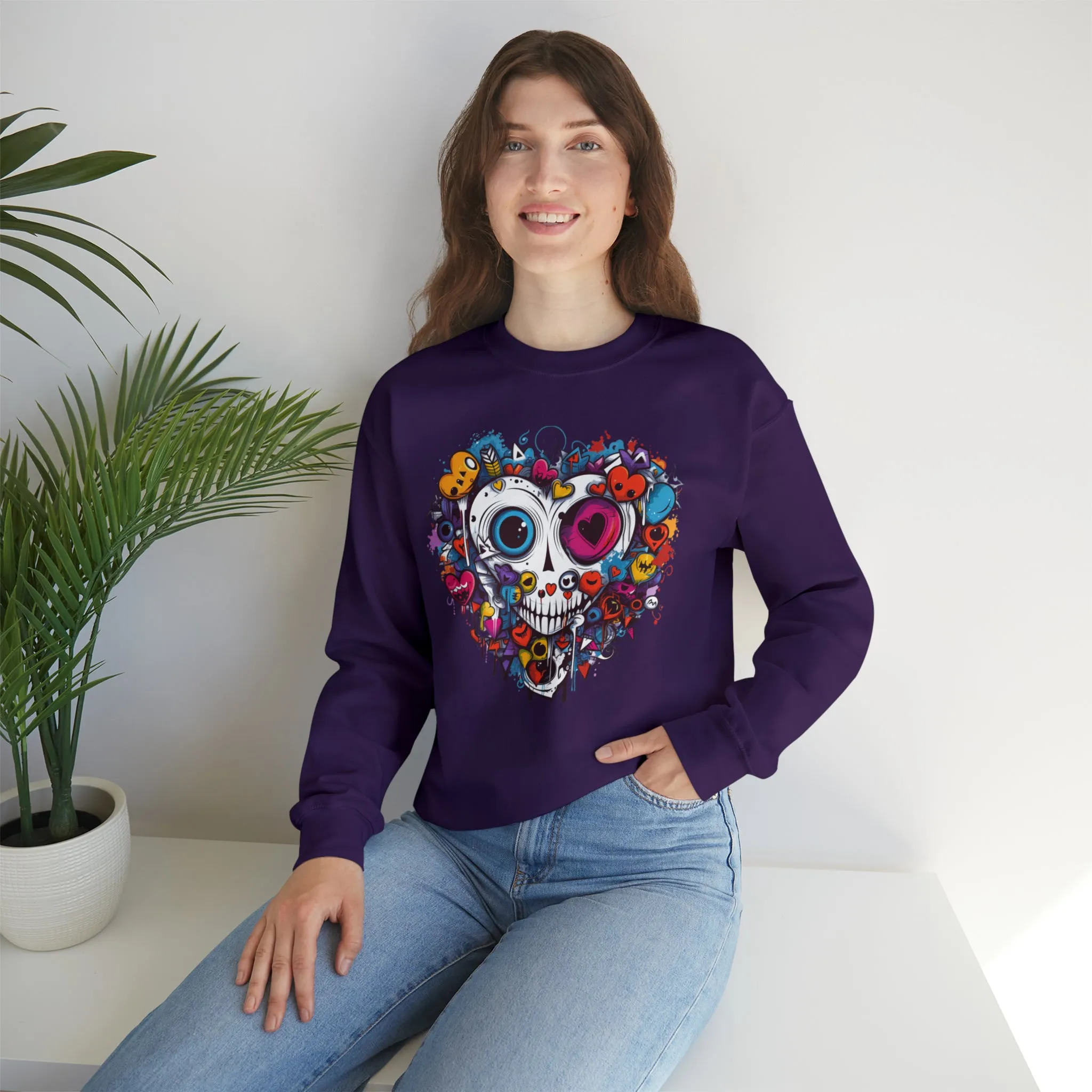 Heart Skeleton Halloween Sweatshirt, Scary Halloween Sweatshirt , Funny Halloween Sweatshirt, Fall Unisex Heavy Blend