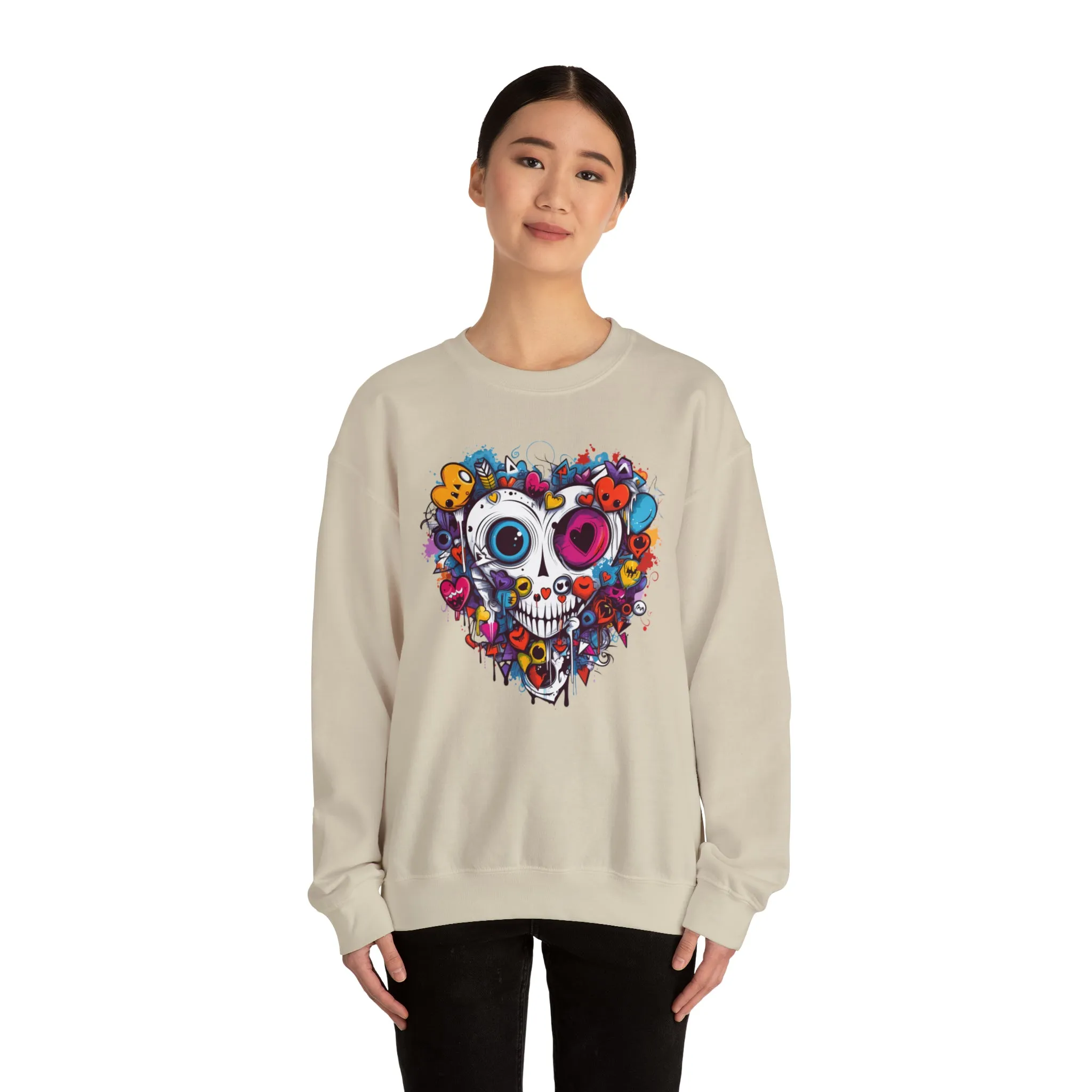 Heart Skeleton Halloween Sweatshirt, Scary Halloween Sweatshirt , Funny Halloween Sweatshirt, Fall Unisex Heavy Blend