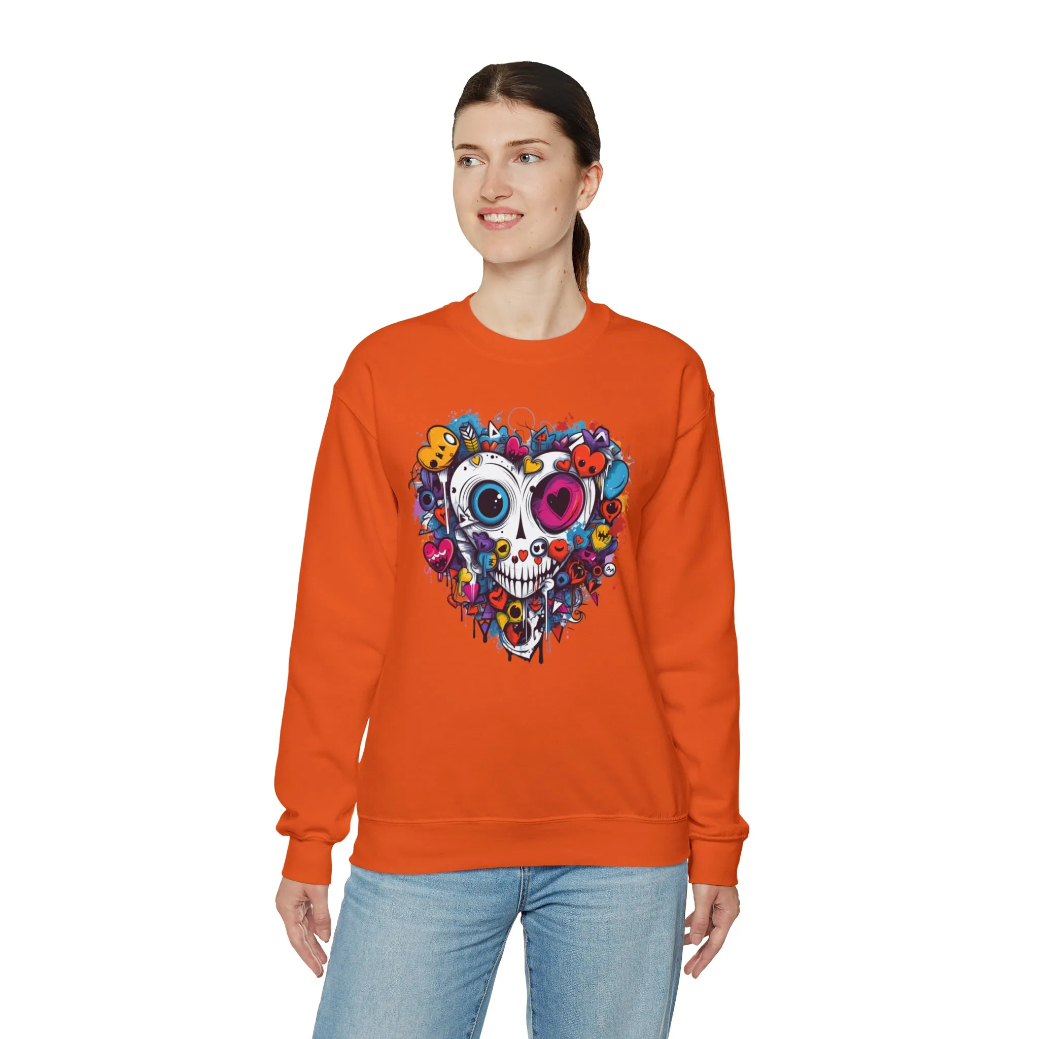 Heart Skeleton Halloween Sweatshirt, Scary Halloween Sweatshirt , Funny Halloween Sweatshirt, Fall Unisex Heavy Blend