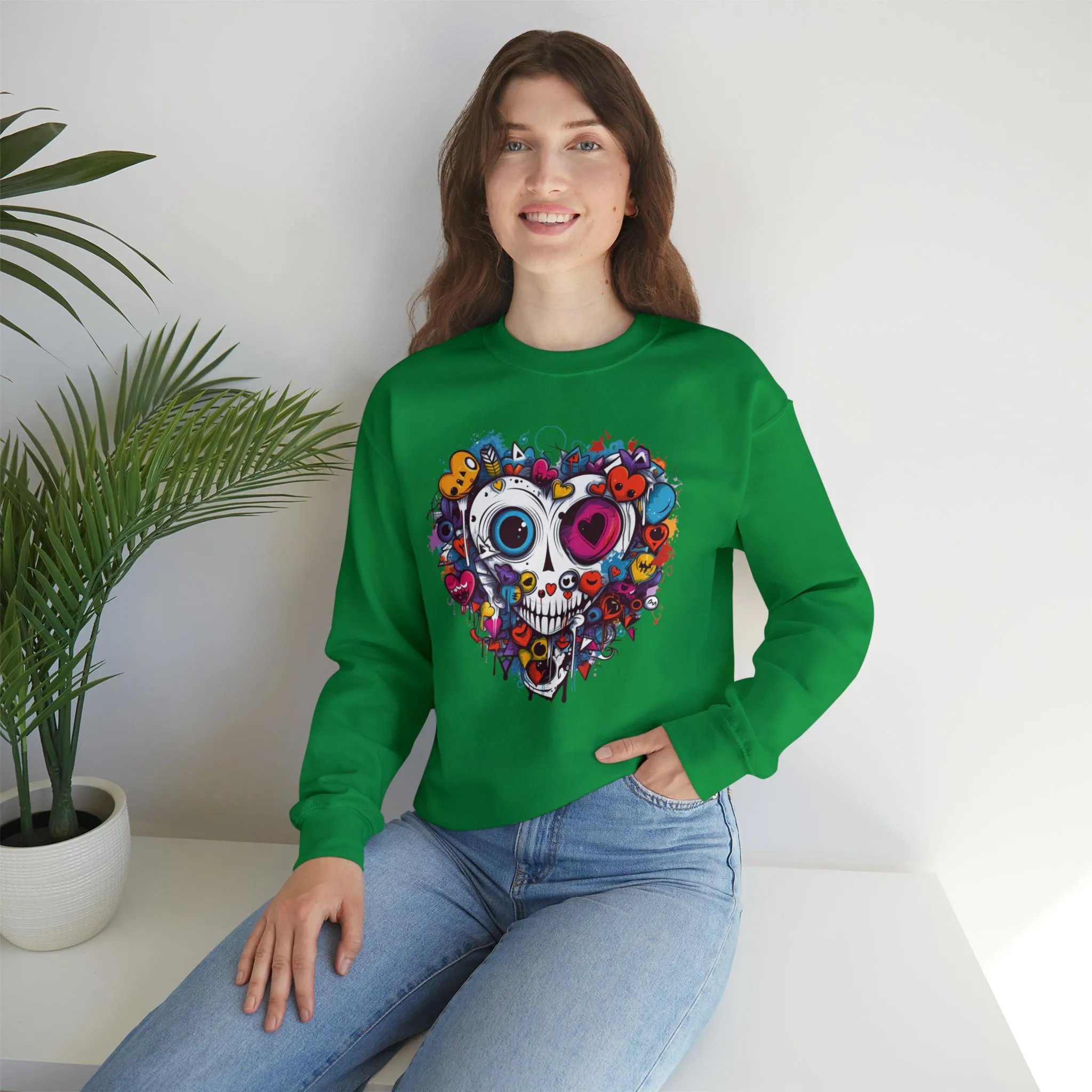 Heart Skeleton Halloween Sweatshirt, Scary Halloween Sweatshirt , Funny Halloween Sweatshirt, Fall Unisex Heavy Blend