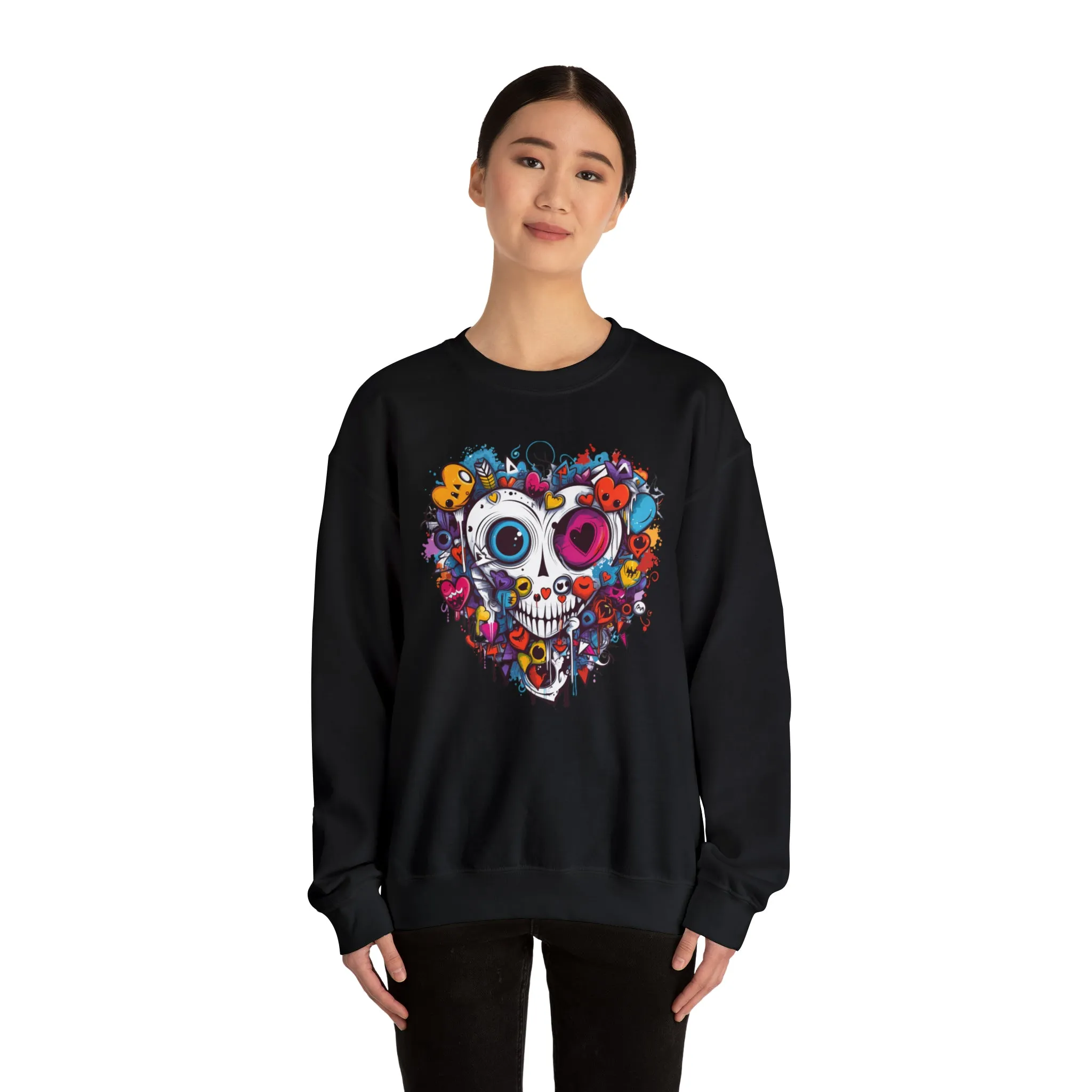Heart Skeleton Halloween Sweatshirt, Scary Halloween Sweatshirt , Funny Halloween Sweatshirt, Fall Unisex Heavy Blend