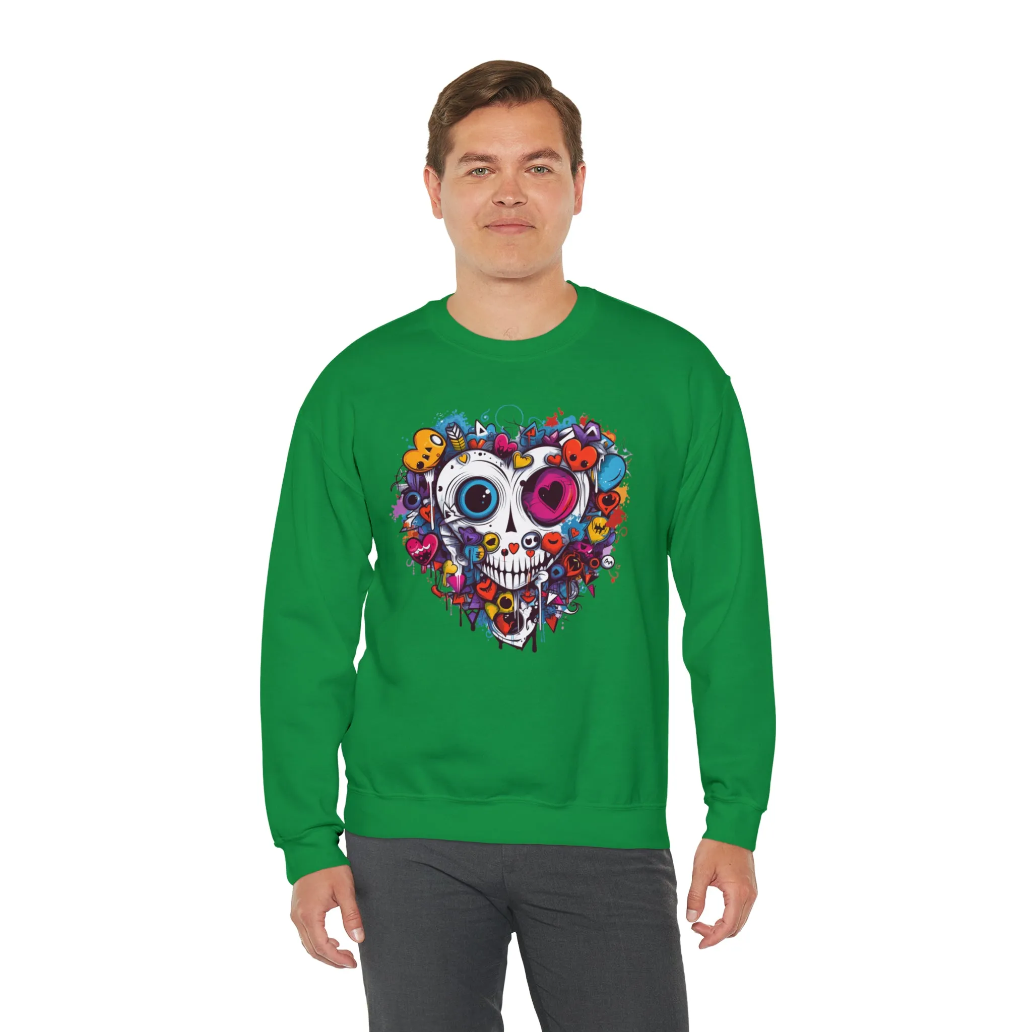 Heart Skeleton Halloween Sweatshirt, Scary Halloween Sweatshirt , Funny Halloween Sweatshirt, Fall Unisex Heavy Blend
