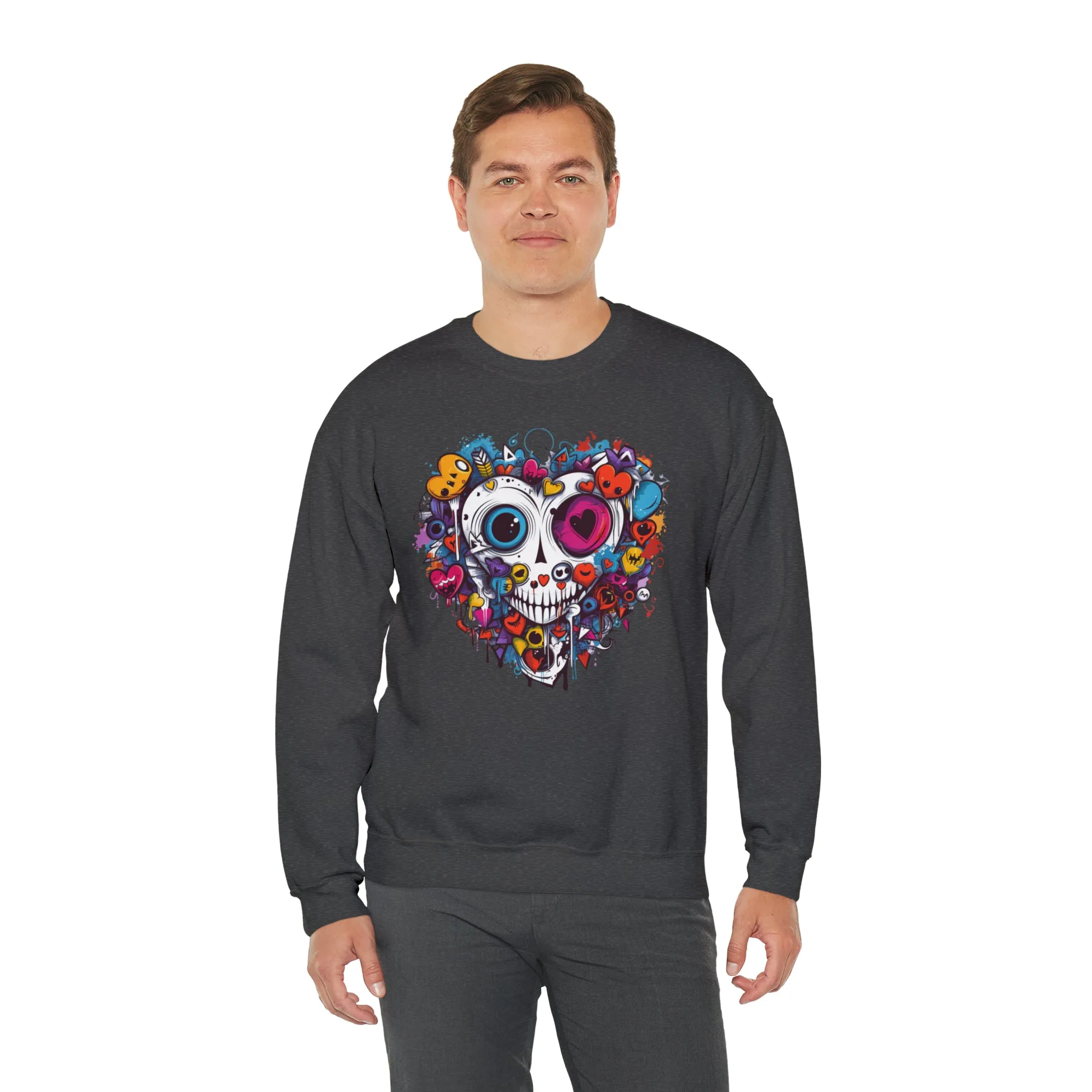 Heart Skeleton Halloween Sweatshirt, Scary Halloween Sweatshirt , Funny Halloween Sweatshirt, Fall Unisex Heavy Blend