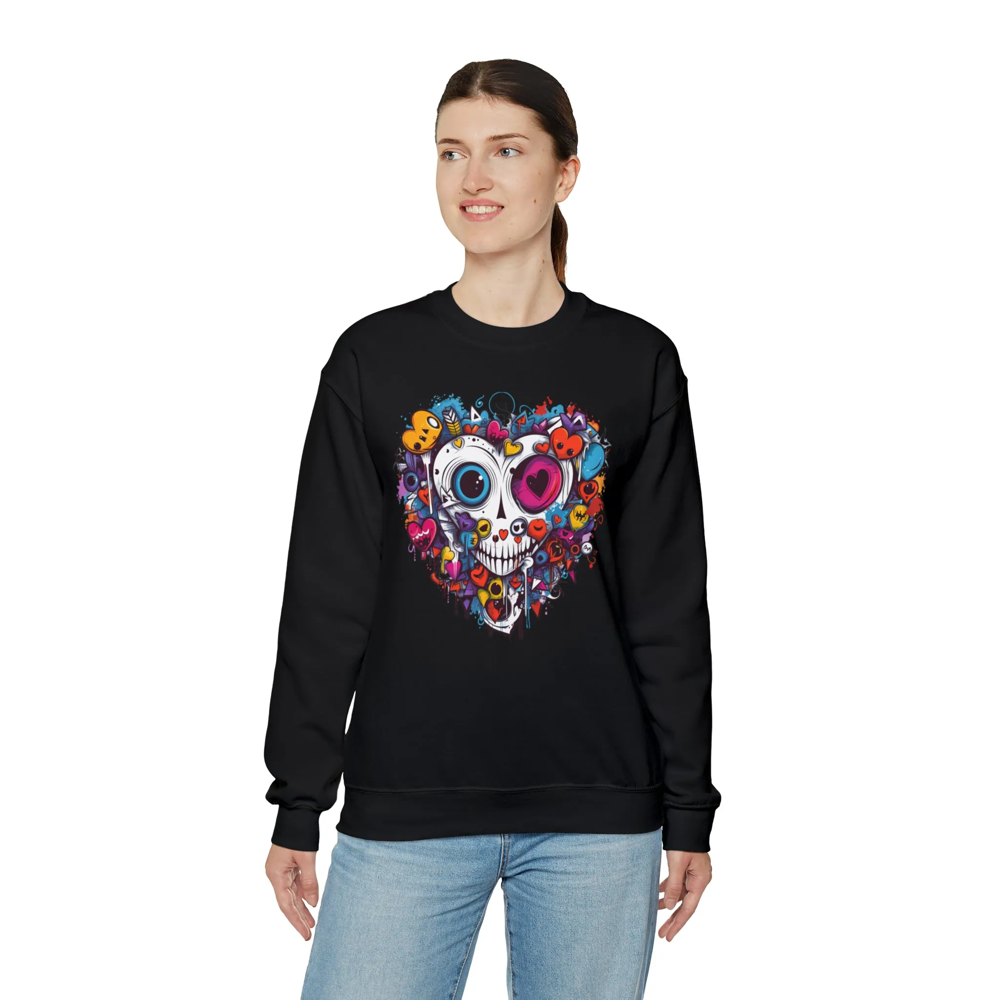 Heart Skeleton Halloween Sweatshirt, Scary Halloween Sweatshirt , Funny Halloween Sweatshirt, Fall Unisex Heavy Blend