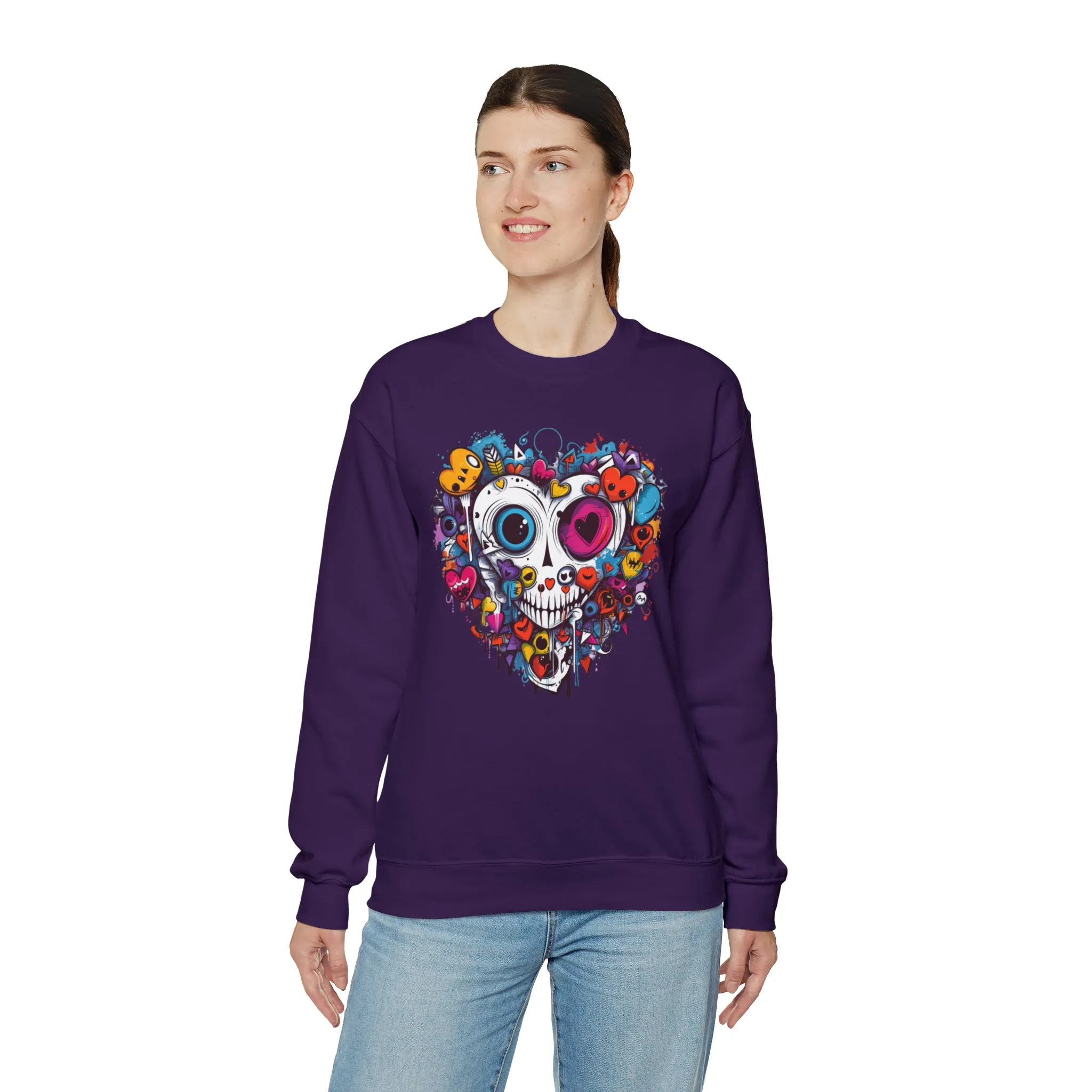 Heart Skeleton Halloween Sweatshirt, Scary Halloween Sweatshirt , Funny Halloween Sweatshirt, Fall Unisex Heavy Blend