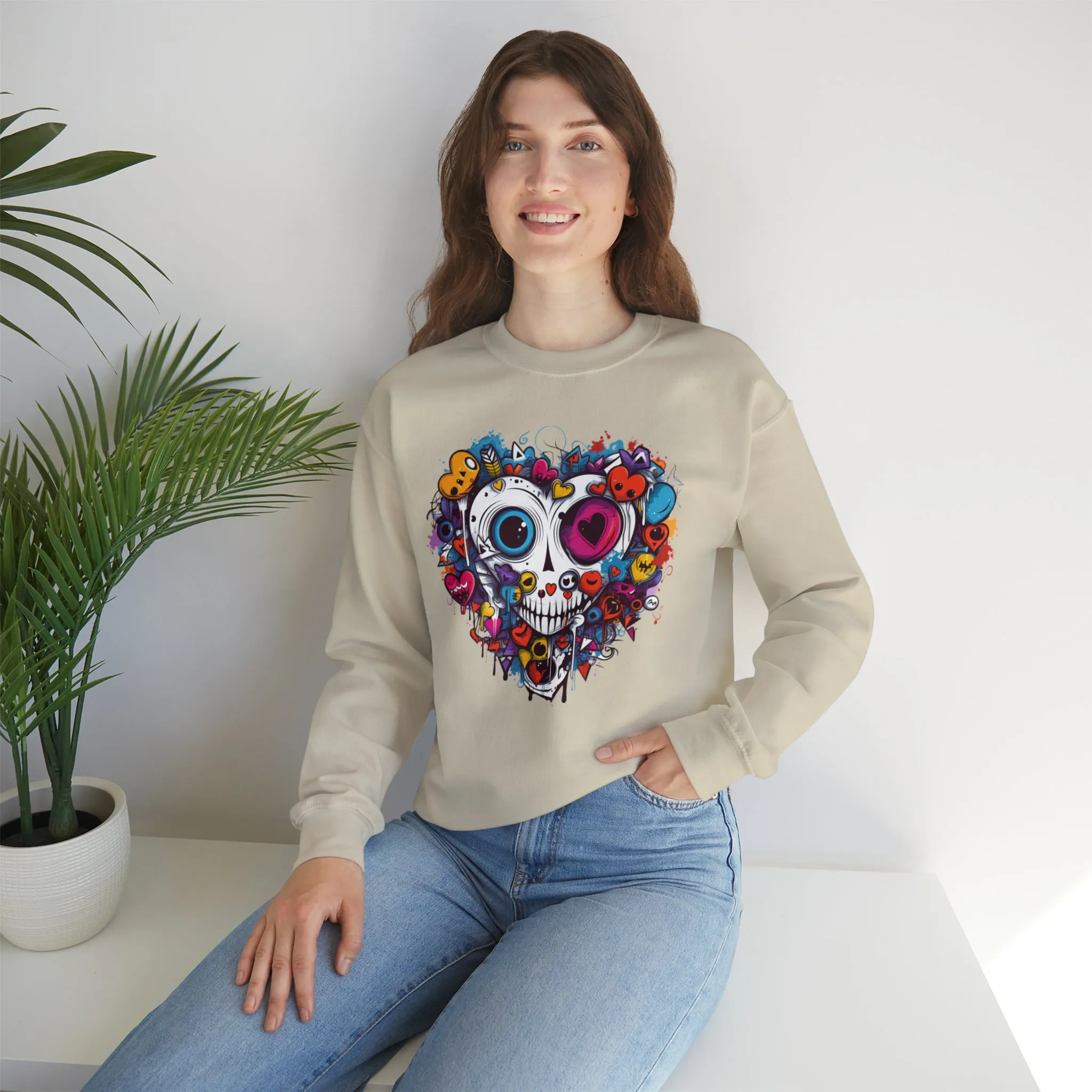 Heart Skeleton Halloween Sweatshirt, Scary Halloween Sweatshirt , Funny Halloween Sweatshirt, Fall Unisex Heavy Blend