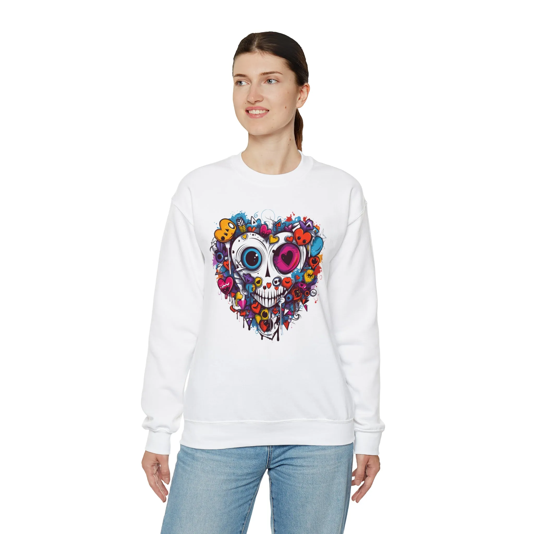 Heart Skeleton Halloween Sweatshirt, Scary Halloween Sweatshirt , Funny Halloween Sweatshirt, Fall Unisex Heavy Blend