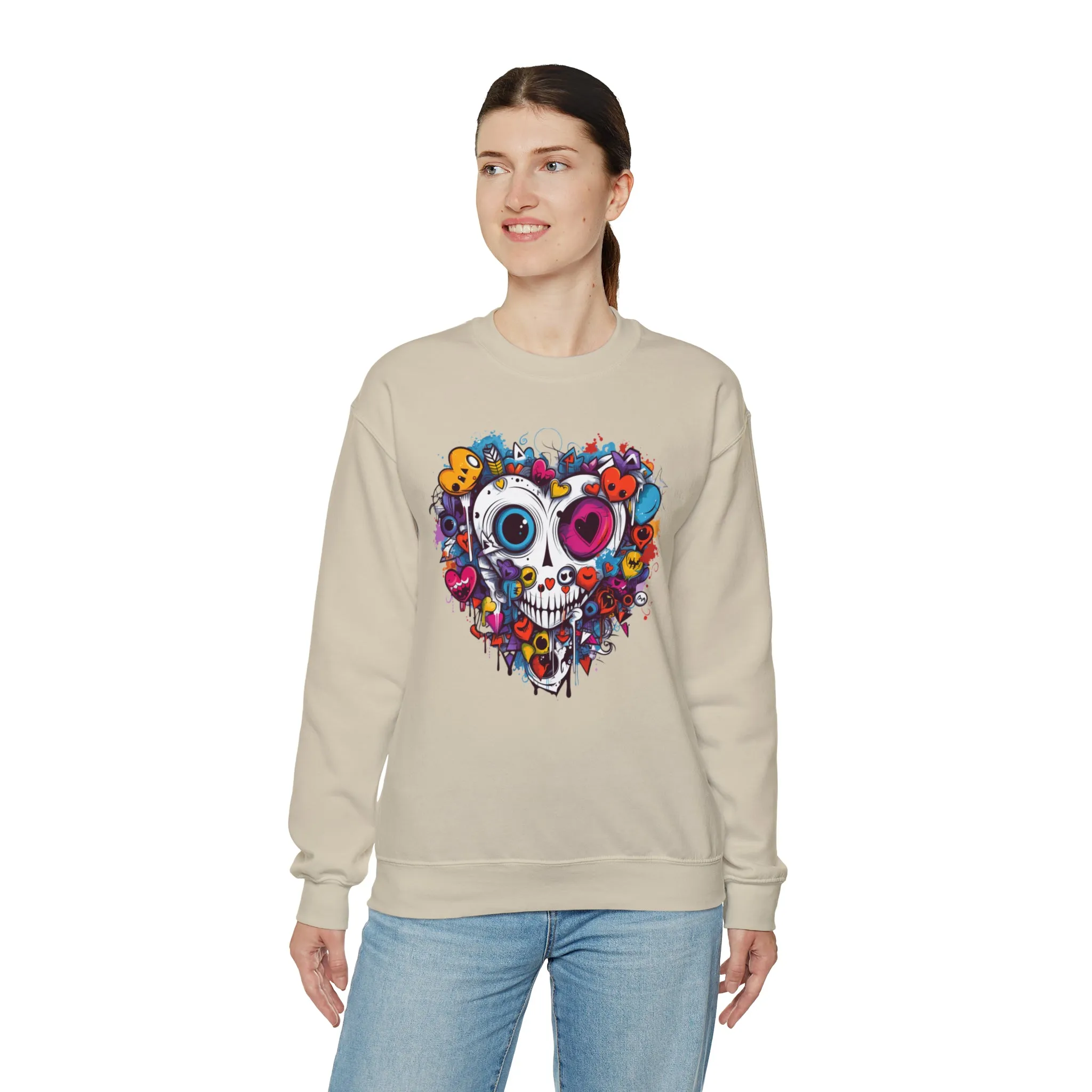 Heart Skeleton Halloween Sweatshirt, Scary Halloween Sweatshirt , Funny Halloween Sweatshirt, Fall Unisex Heavy Blend