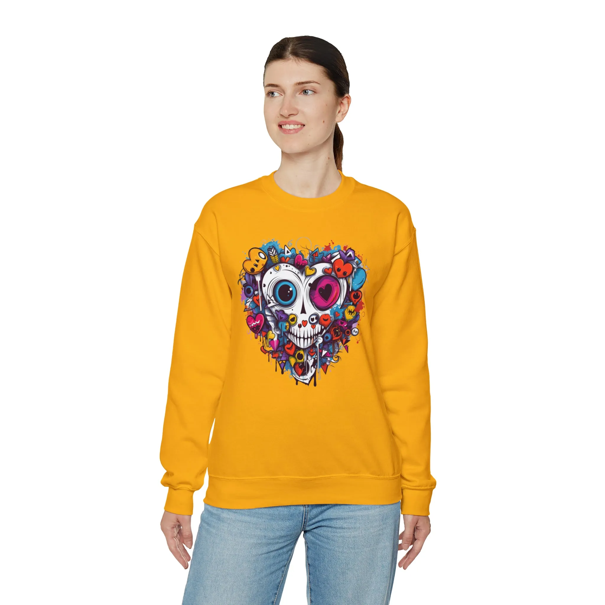 Heart Skeleton Halloween Sweatshirt, Scary Halloween Sweatshirt , Funny Halloween Sweatshirt, Fall Unisex Heavy Blend