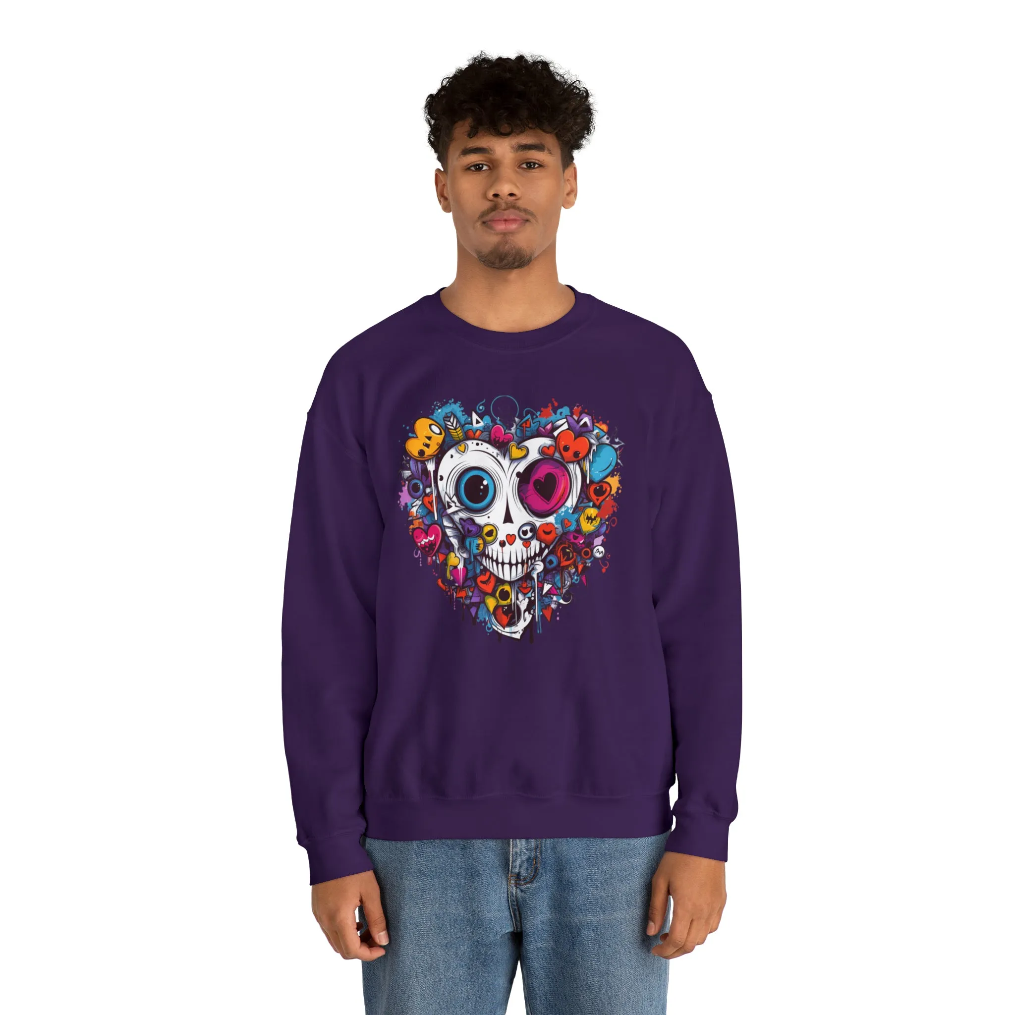 Heart Skeleton Halloween Sweatshirt, Scary Halloween Sweatshirt , Funny Halloween Sweatshirt, Fall Unisex Heavy Blend