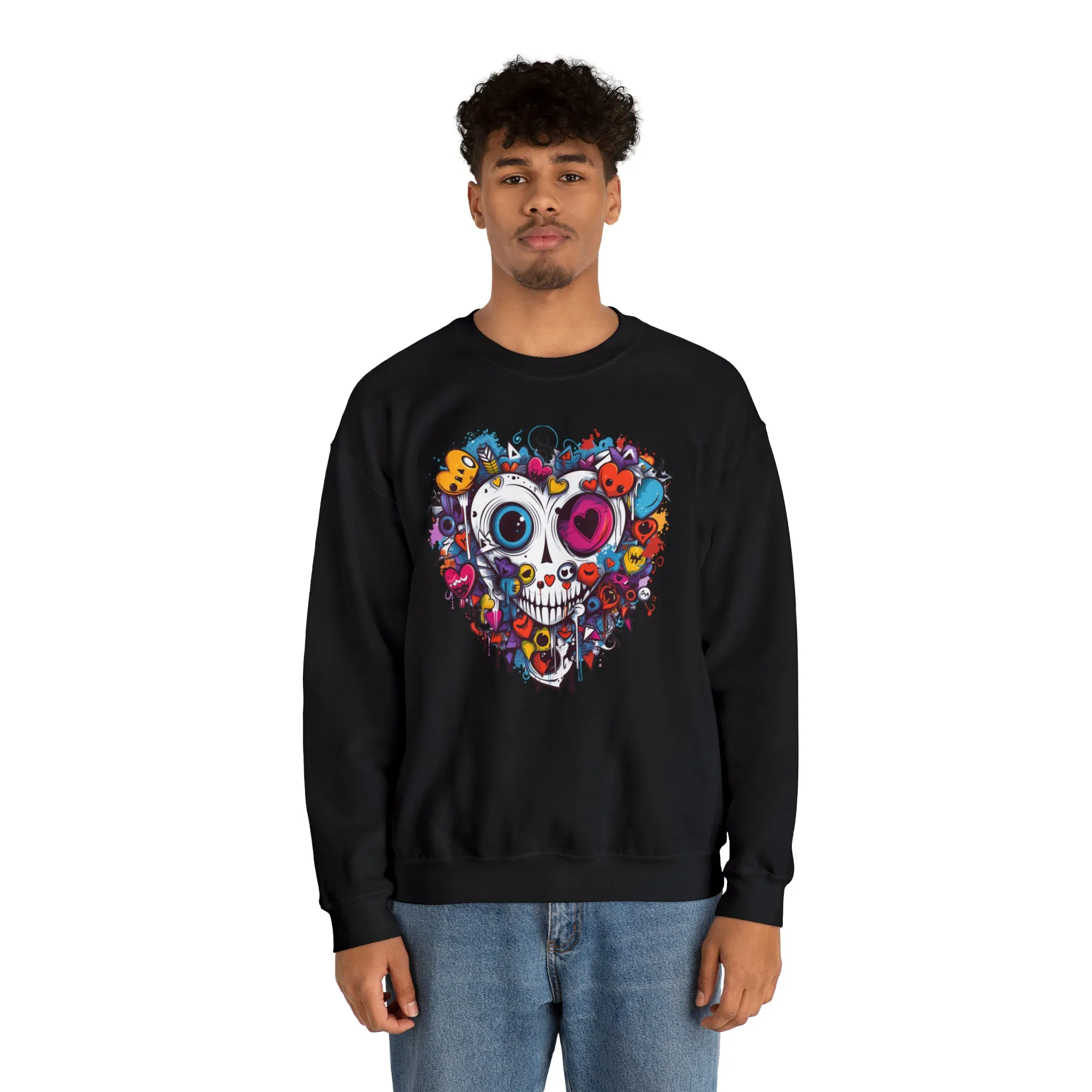 Heart Skeleton Halloween Sweatshirt, Scary Halloween Sweatshirt , Funny Halloween Sweatshirt, Fall Unisex Heavy Blend