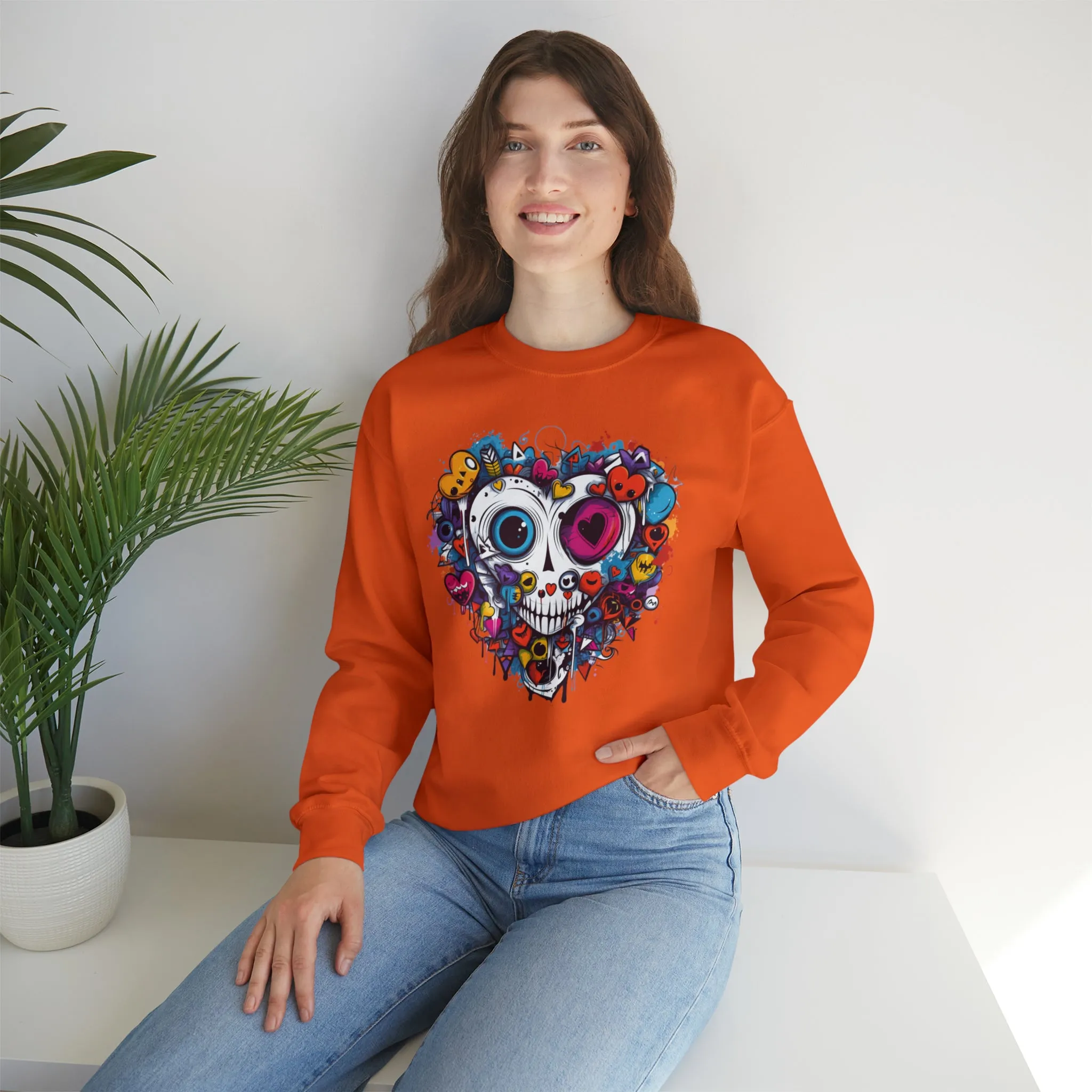 Heart Skeleton Halloween Sweatshirt, Scary Halloween Sweatshirt , Funny Halloween Sweatshirt, Fall Unisex Heavy Blend