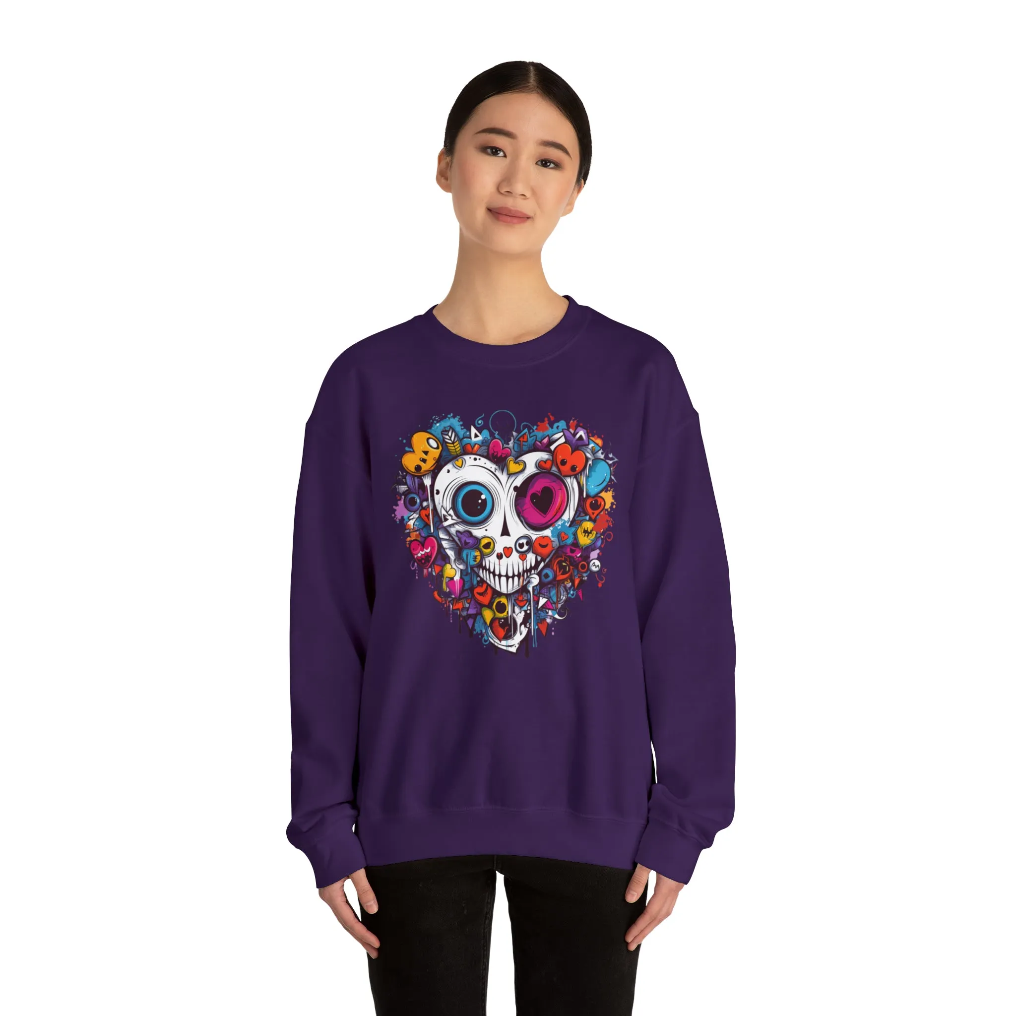 Heart Skeleton Halloween Sweatshirt, Scary Halloween Sweatshirt , Funny Halloween Sweatshirt, Fall Unisex Heavy Blend