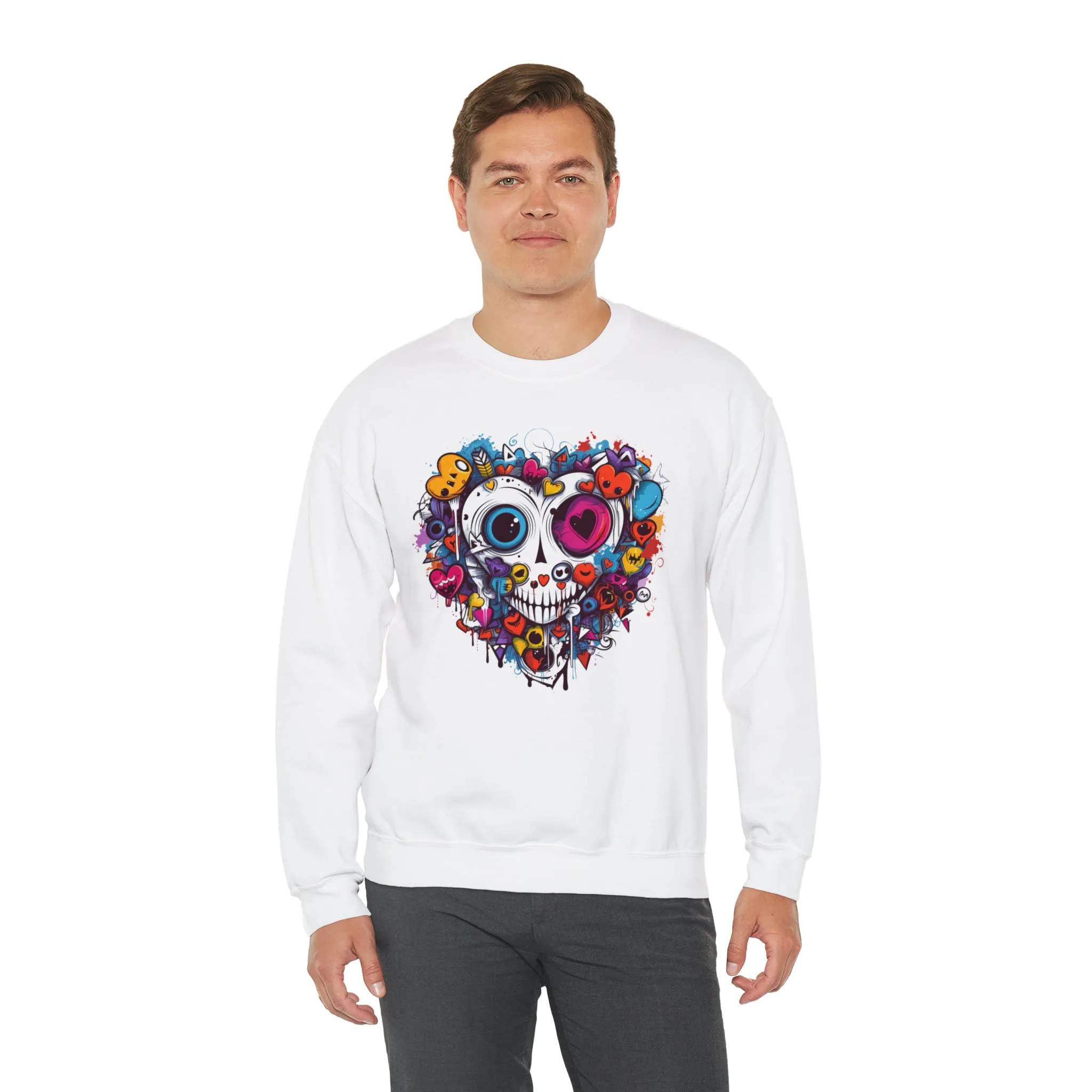Heart Skeleton Halloween Sweatshirt, Scary Halloween Sweatshirt , Funny Halloween Sweatshirt, Fall Unisex Heavy Blend