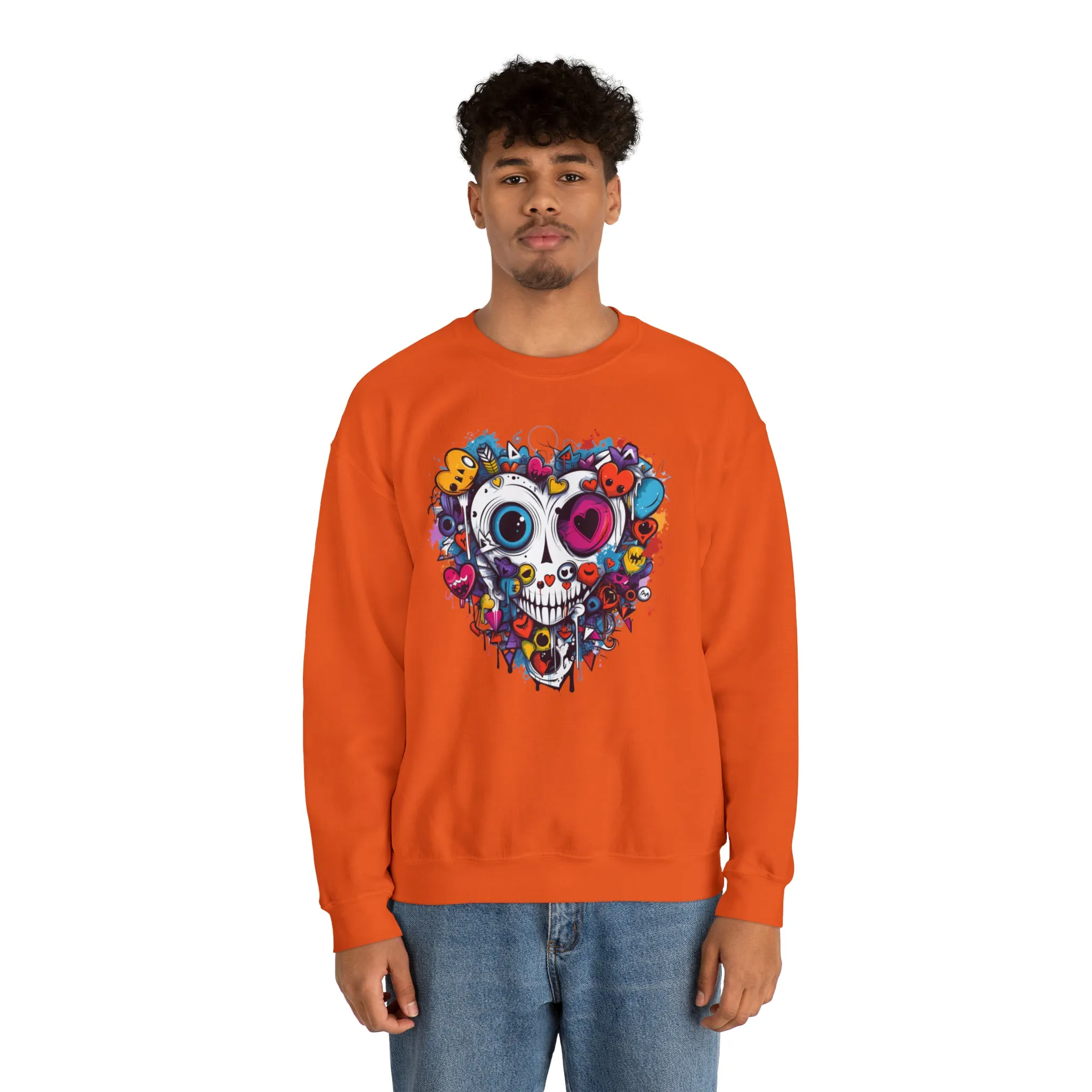 Heart Skeleton Halloween Sweatshirt, Scary Halloween Sweatshirt , Funny Halloween Sweatshirt, Fall Unisex Heavy Blend