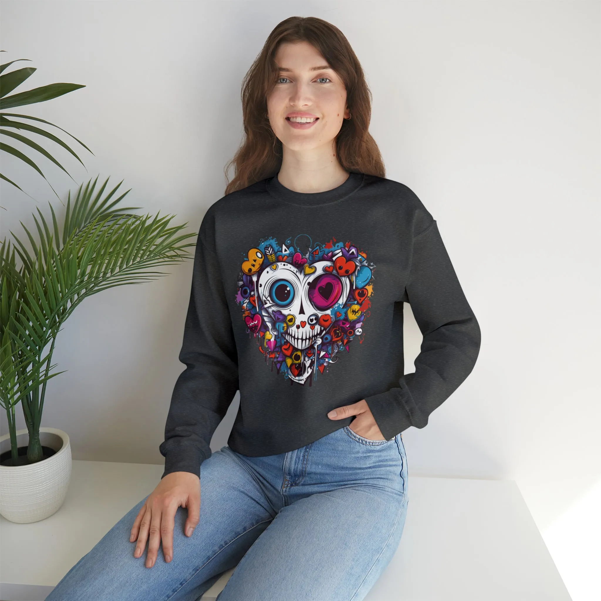 Heart Skeleton Halloween Sweatshirt, Scary Halloween Sweatshirt , Funny Halloween Sweatshirt, Fall Unisex Heavy Blend