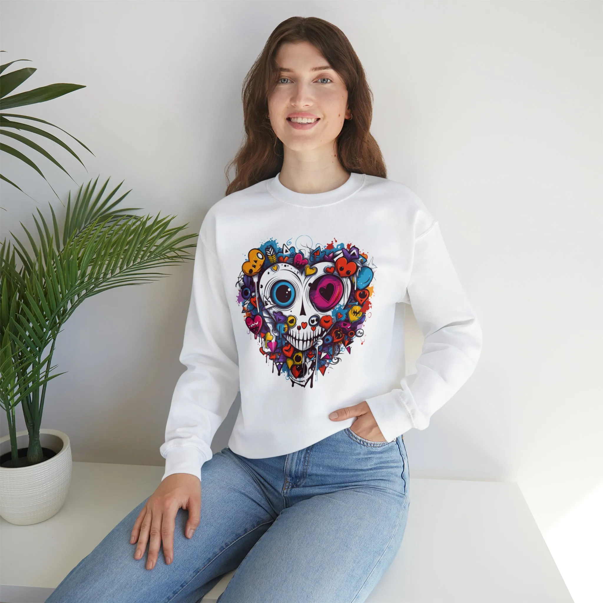 Heart Skeleton Halloween Sweatshirt, Scary Halloween Sweatshirt , Funny Halloween Sweatshirt, Fall Unisex Heavy Blend