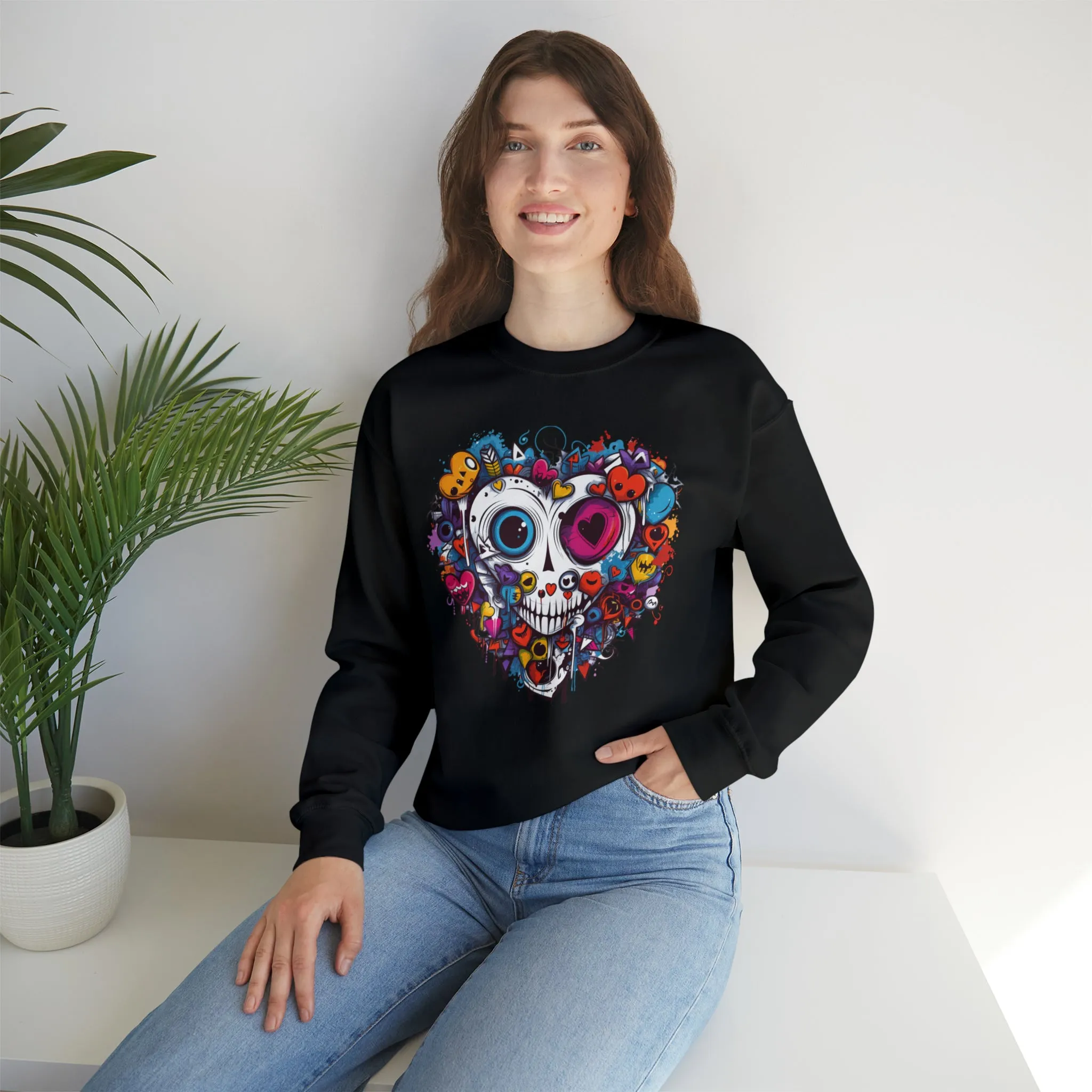 Heart Skeleton Halloween Sweatshirt, Scary Halloween Sweatshirt , Funny Halloween Sweatshirt, Fall Unisex Heavy Blend