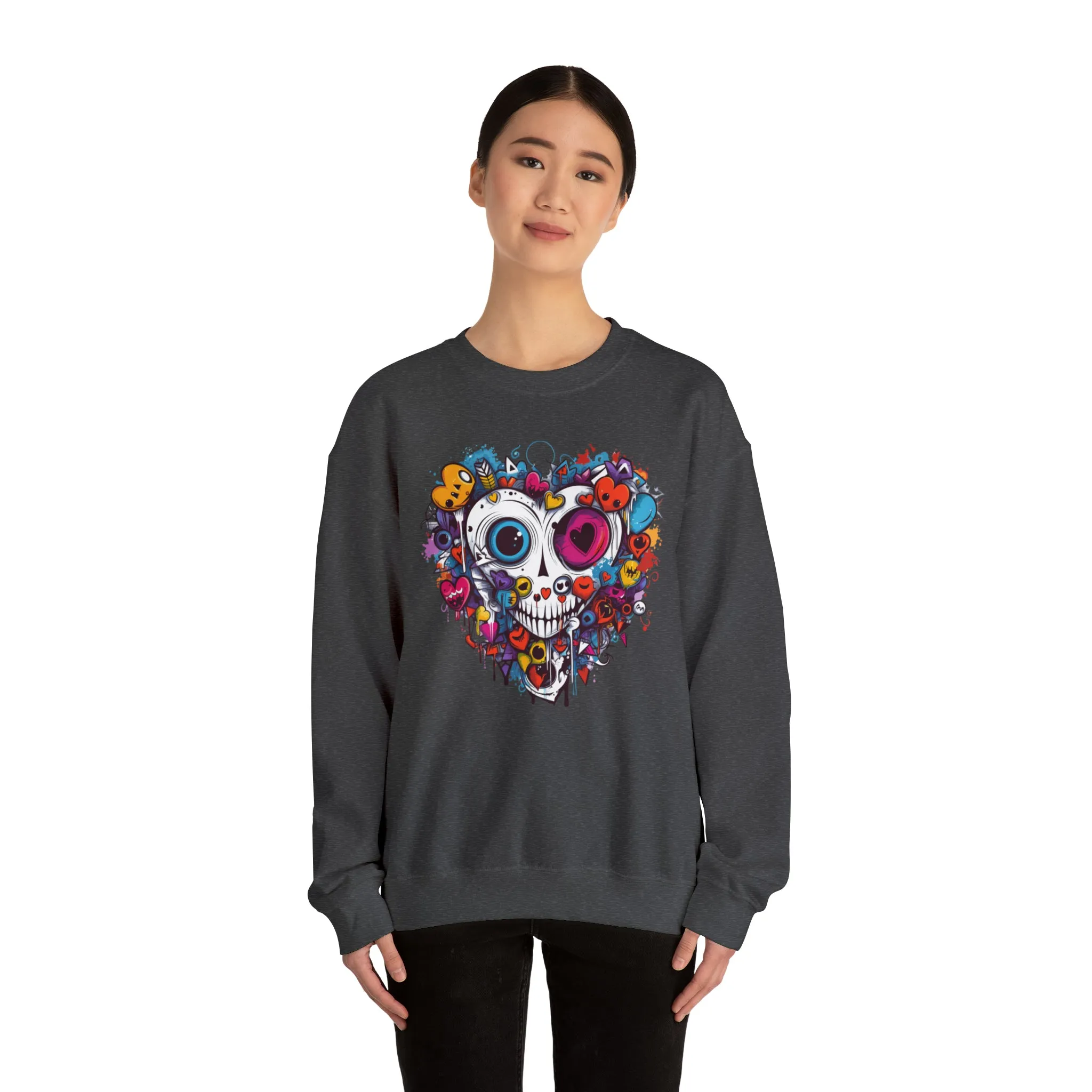 Heart Skeleton Halloween Sweatshirt, Scary Halloween Sweatshirt , Funny Halloween Sweatshirt, Fall Unisex Heavy Blend