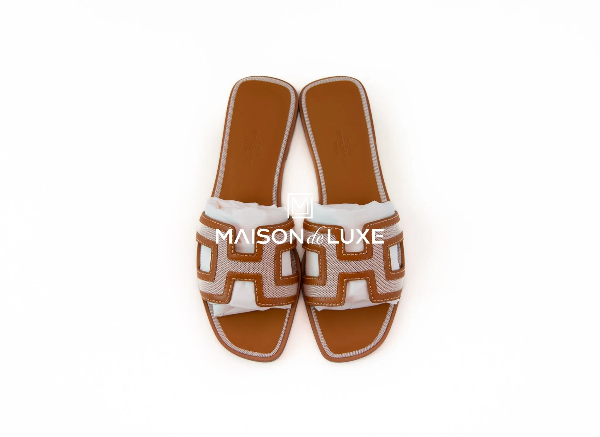 Hermes Women's Canvas Noisette / Beige Dore Oran Sandal 37.5
