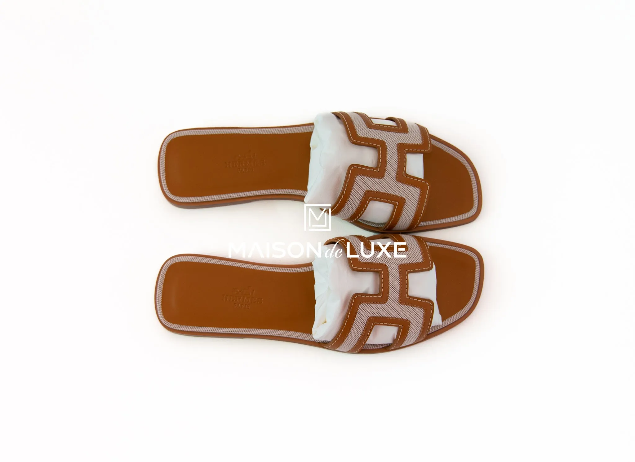 Hermes Women's Canvas Noisette / Beige Dore Oran Sandal 37.5