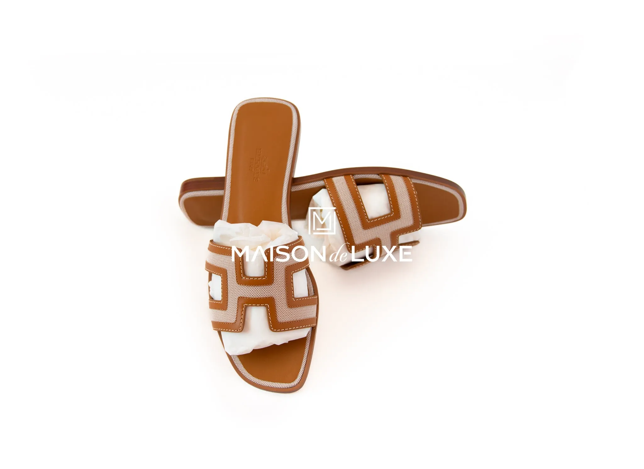Hermes Women's Canvas Noisette / Beige Dore Oran Sandal 38.5