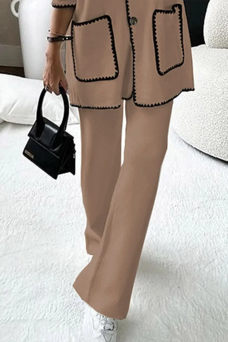 HUS1093 Chic Contrast-Trim Two-Piece Set