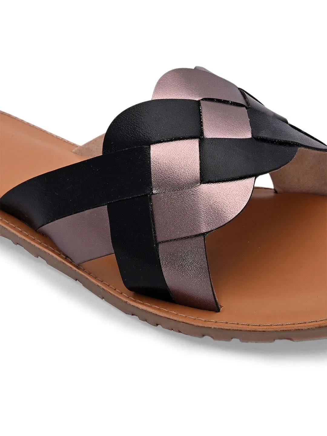 Hydes N Hues Women Black Colourblocked Open Toe Flats