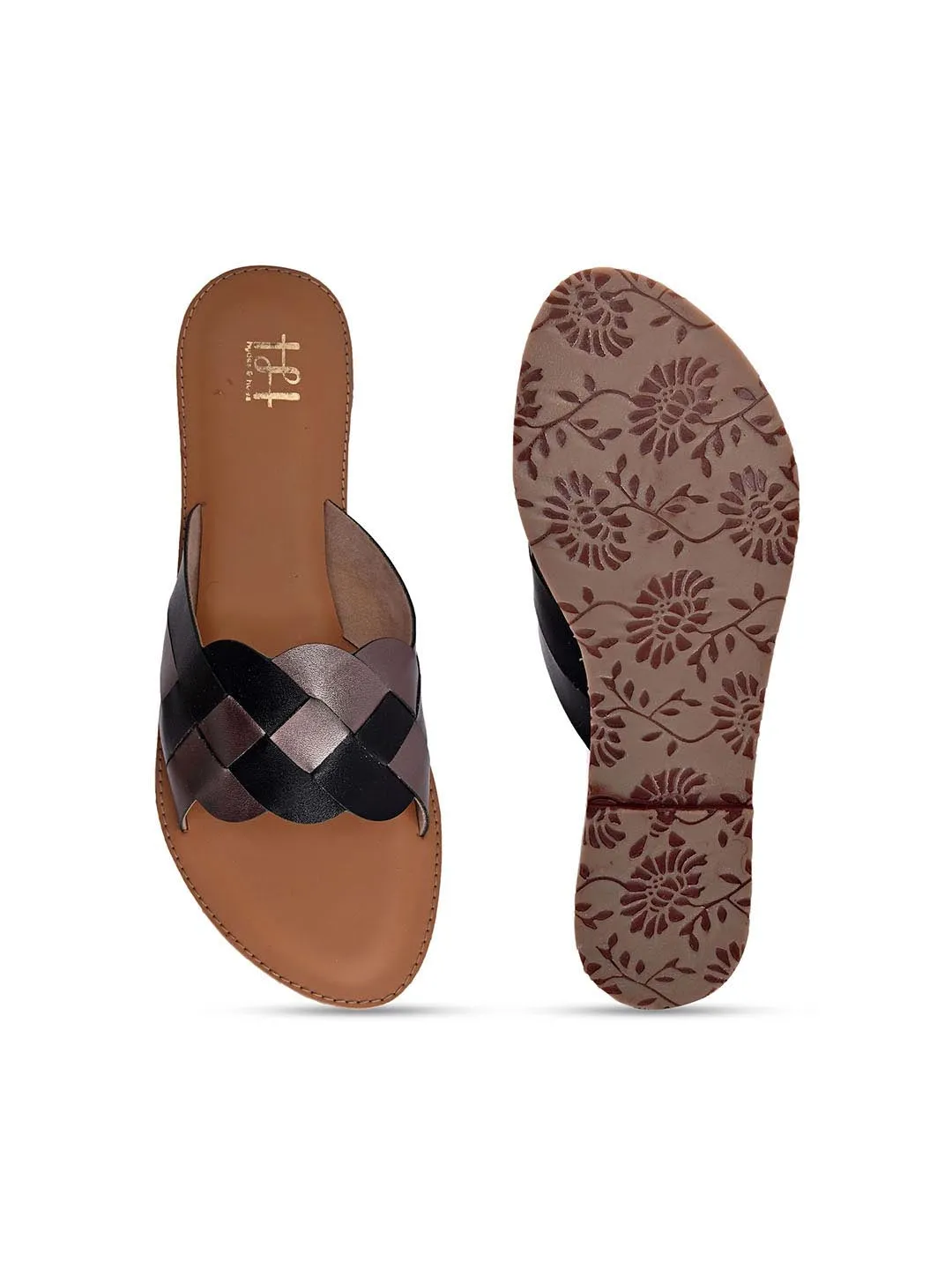Hydes N Hues Women Black Colourblocked Open Toe Flats
