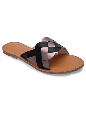 Hydes N Hues Women Black Colourblocked Open Toe Flats