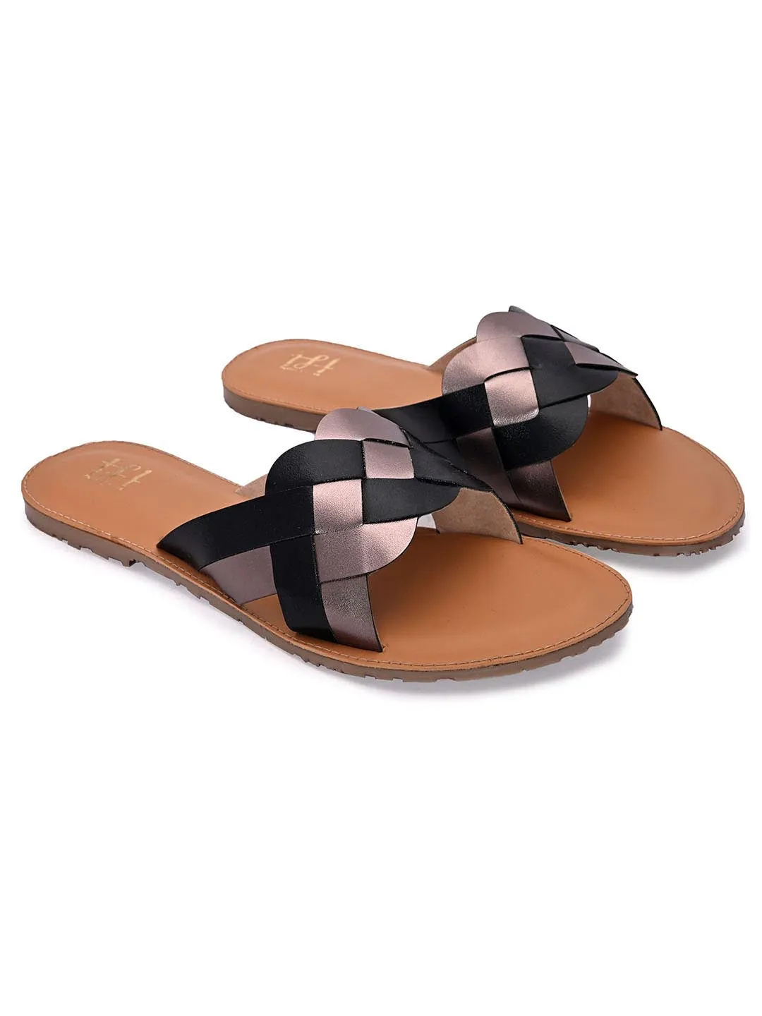Hydes N Hues Women Black Colourblocked Open Toe Flats
