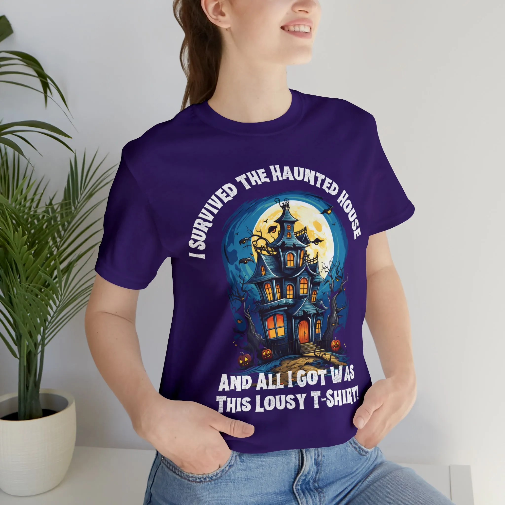 I Survived the Haunted House Halloween T-Shirt | All I Got Was This Lousy Tee |  Bella Canvas 3001Unisex | Spooky House Short Sleeve Tshirt