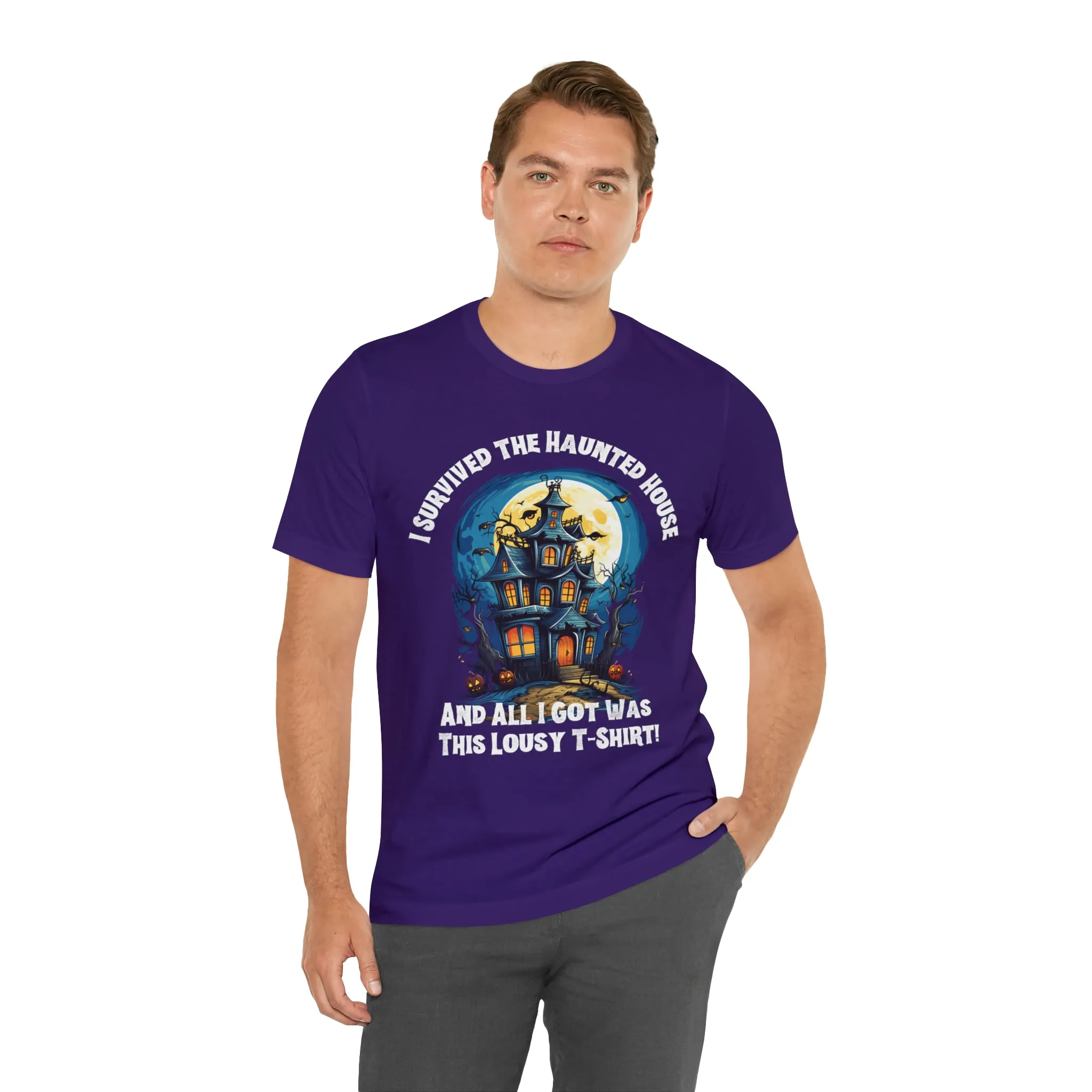 I Survived the Haunted House Halloween T-Shirt | All I Got Was This Lousy Tee |  Bella Canvas 3001Unisex | Spooky House Short Sleeve Tshirt