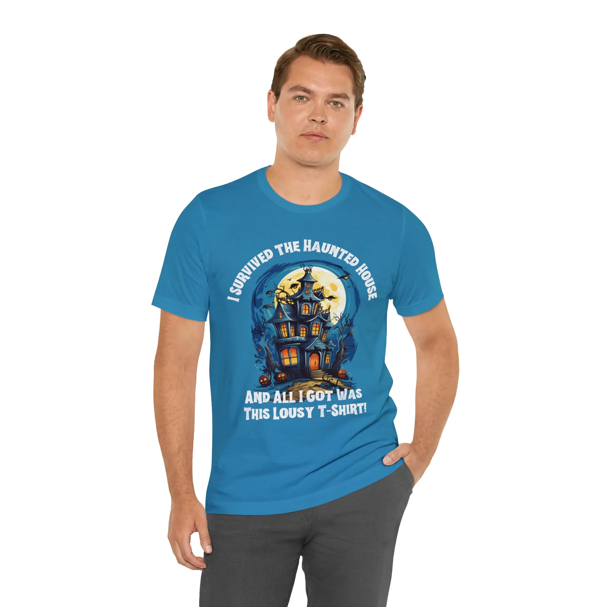 I Survived the Haunted House Halloween T-Shirt | All I Got Was This Lousy Tee |  Bella Canvas 3001Unisex | Spooky House Short Sleeve Tshirt