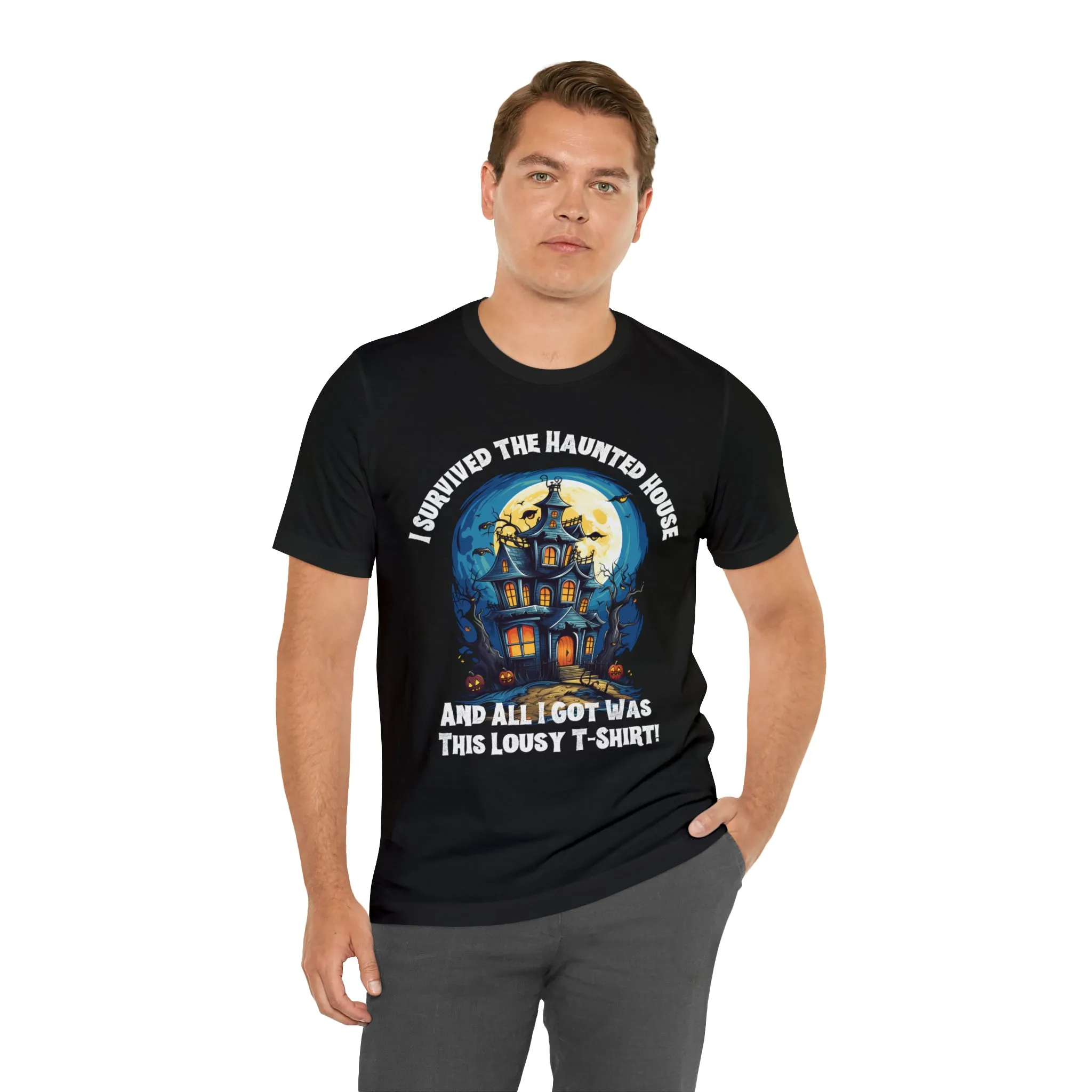 I Survived the Haunted House Halloween T-Shirt | All I Got Was This Lousy Tee |  Bella Canvas 3001Unisex | Spooky House Short Sleeve Tshirt