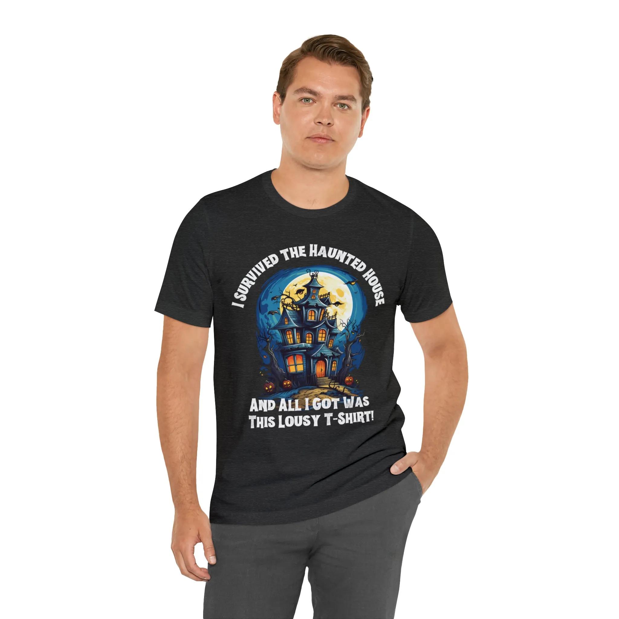 I Survived the Haunted House Halloween T-Shirt | All I Got Was This Lousy Tee |  Bella Canvas 3001Unisex | Spooky House Short Sleeve Tshirt