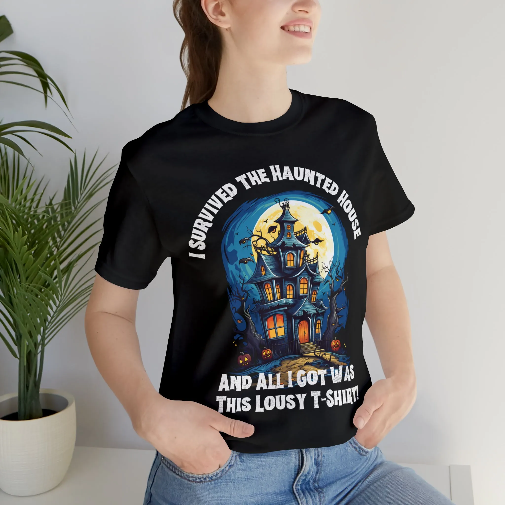 I Survived the Haunted House Halloween T-Shirt | All I Got Was This Lousy Tee |  Bella Canvas 3001Unisex | Spooky House Short Sleeve Tshirt