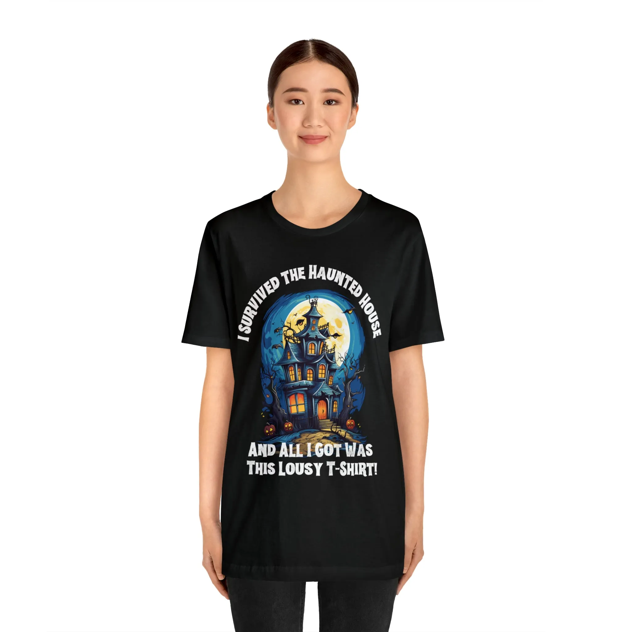 I Survived the Haunted House Halloween T-Shirt | All I Got Was This Lousy Tee |  Bella Canvas 3001Unisex | Spooky House Short Sleeve Tshirt