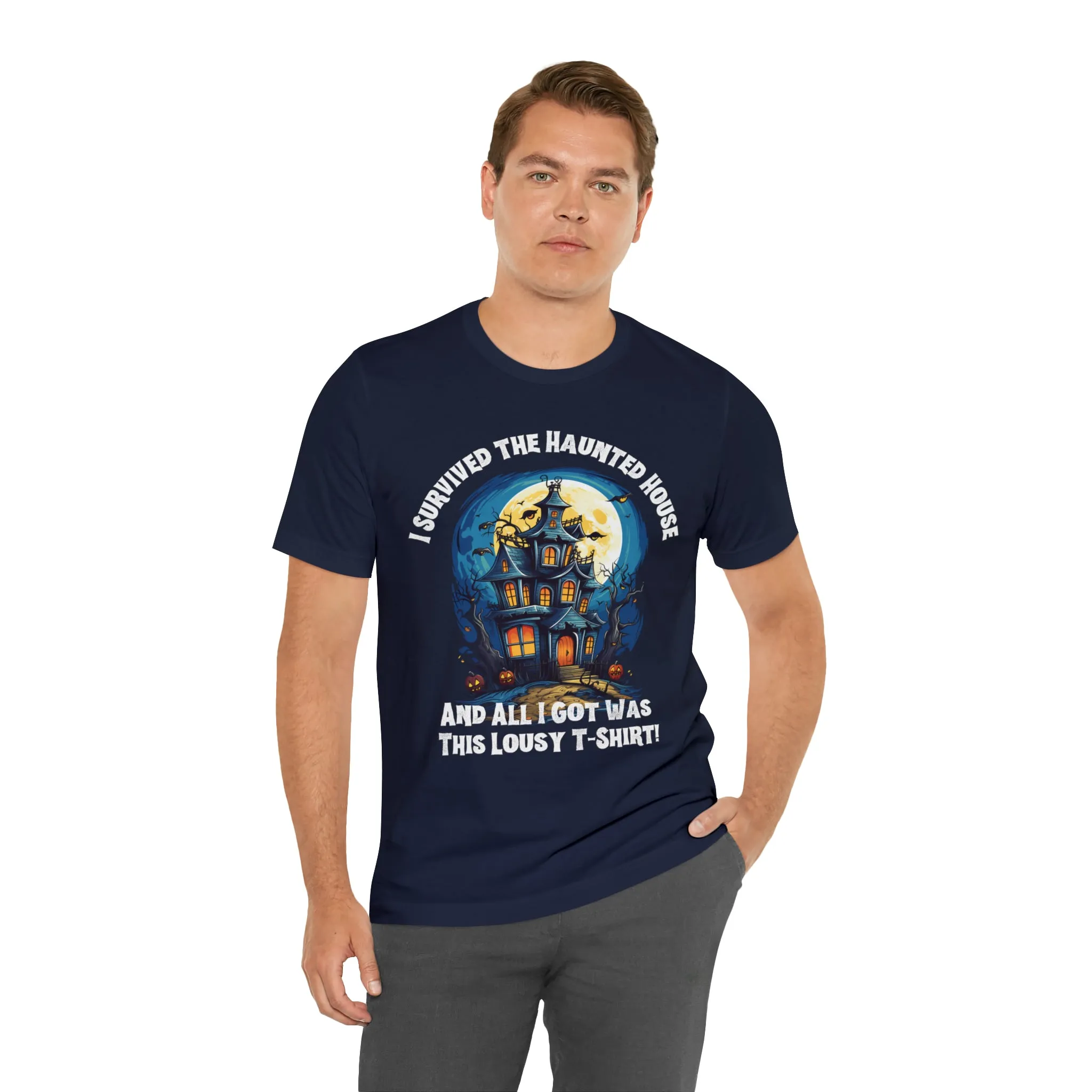 I Survived the Haunted House Halloween T-Shirt | All I Got Was This Lousy Tee |  Bella Canvas 3001Unisex | Spooky House Short Sleeve Tshirt