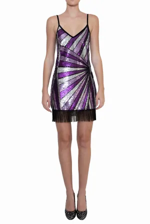 Ilona Rich Purple Geometric Sequin Tassel Dress